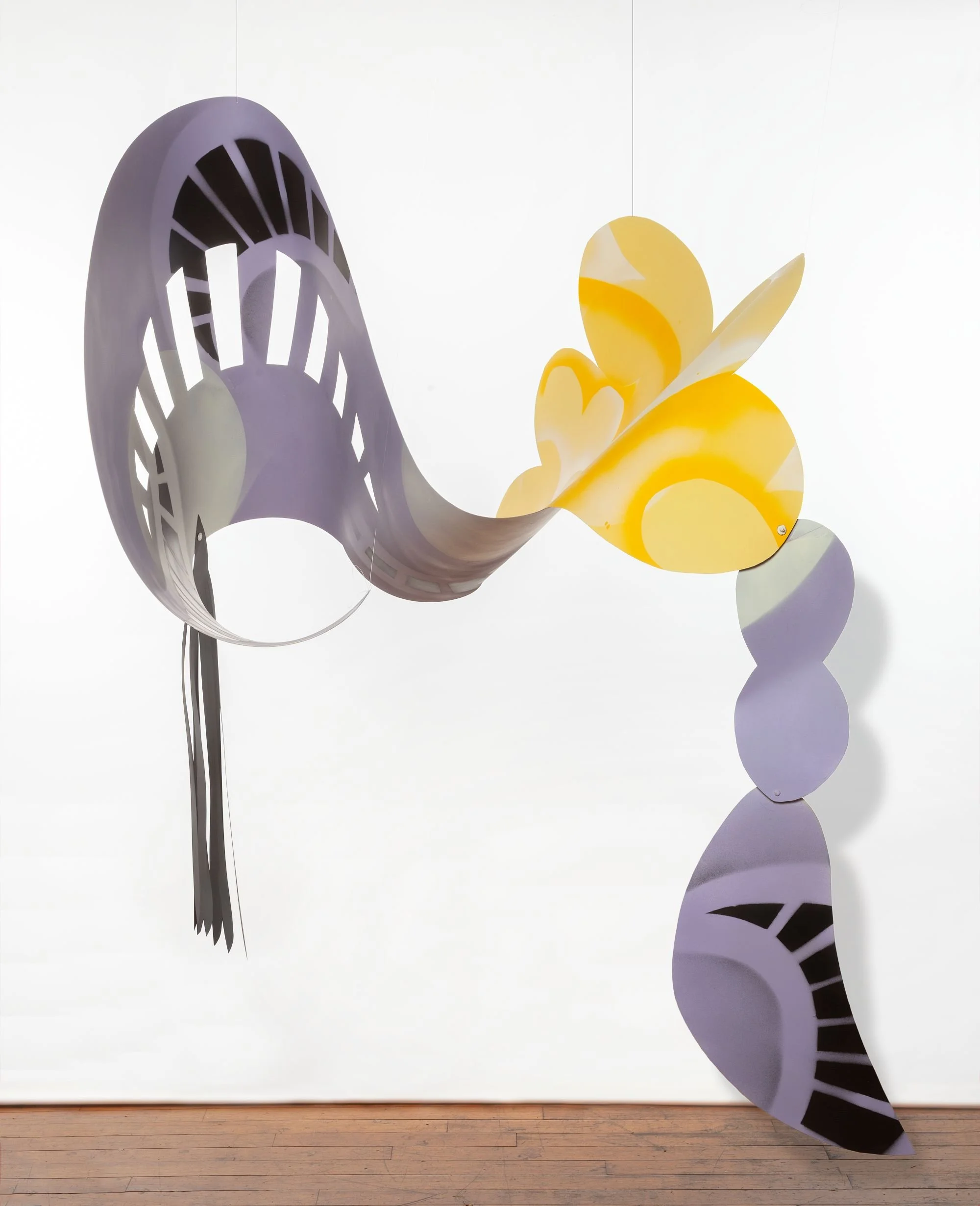 Lavender Curve, acrylic on polystyrene, suspended from ceiling, 9' x 8' x 4', 2025