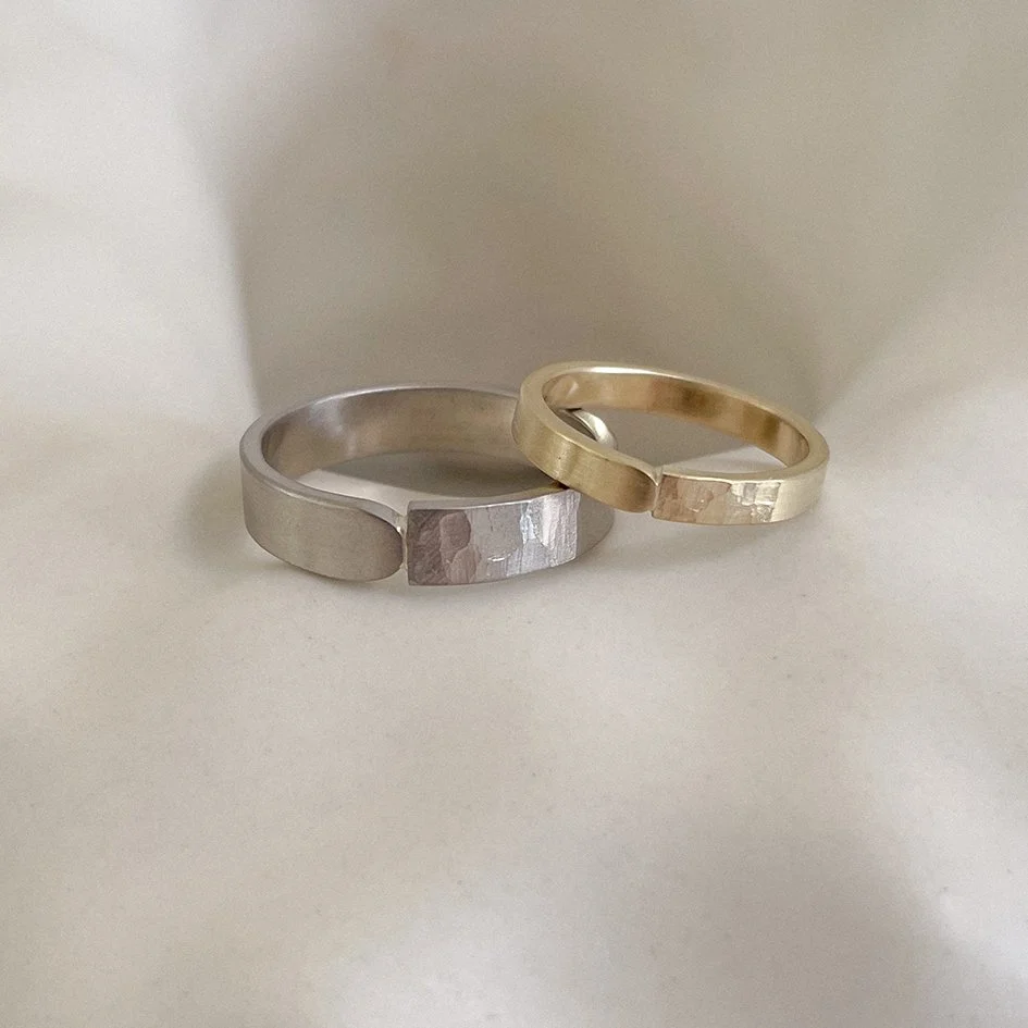 Timeless yet personalized textured wedding bands 