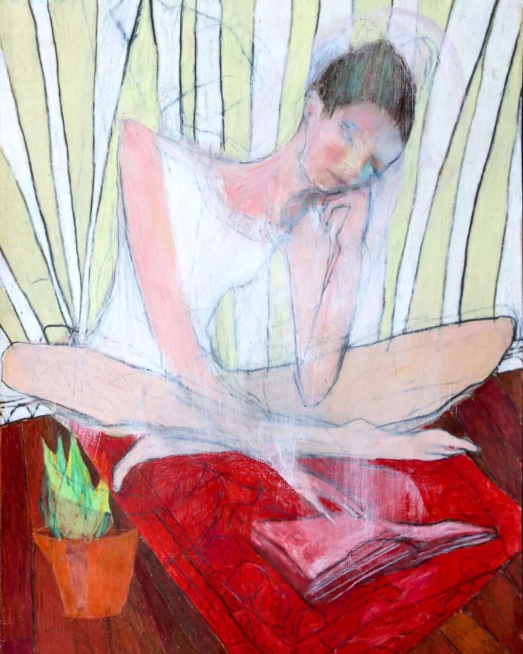 Bethnal Green Life drawing with  book and plant (2023)
Coloured pencils on paper
50x35 cm
#drawing #lifedrawing #london #bethnalgreen #posing #pencildrawing