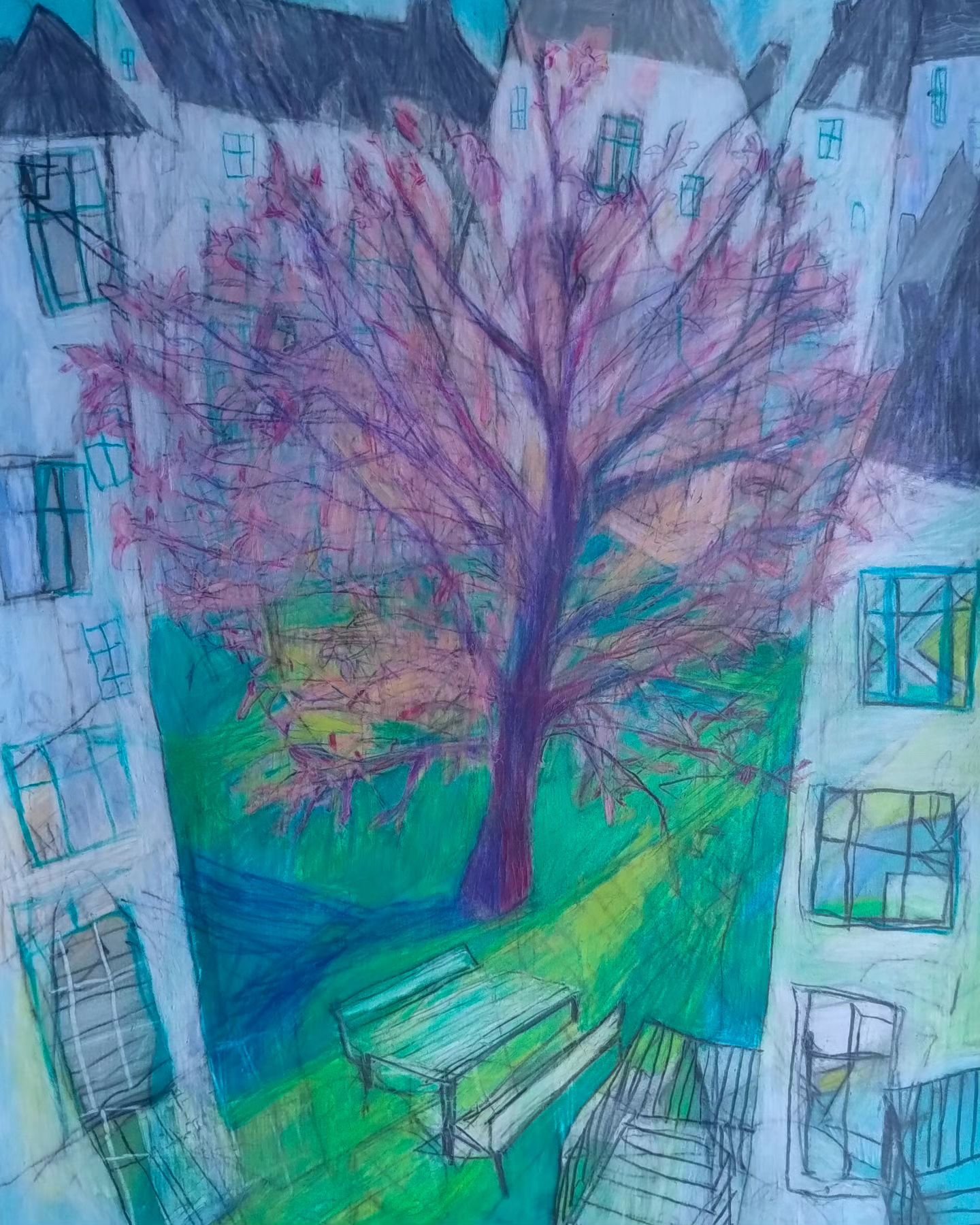 Morning Tree from the window (2024)
Coloured pencils on paper
40x30cm
#drawing #courtyard #patio #bigtree #&oslash;sterbro #copenhagen