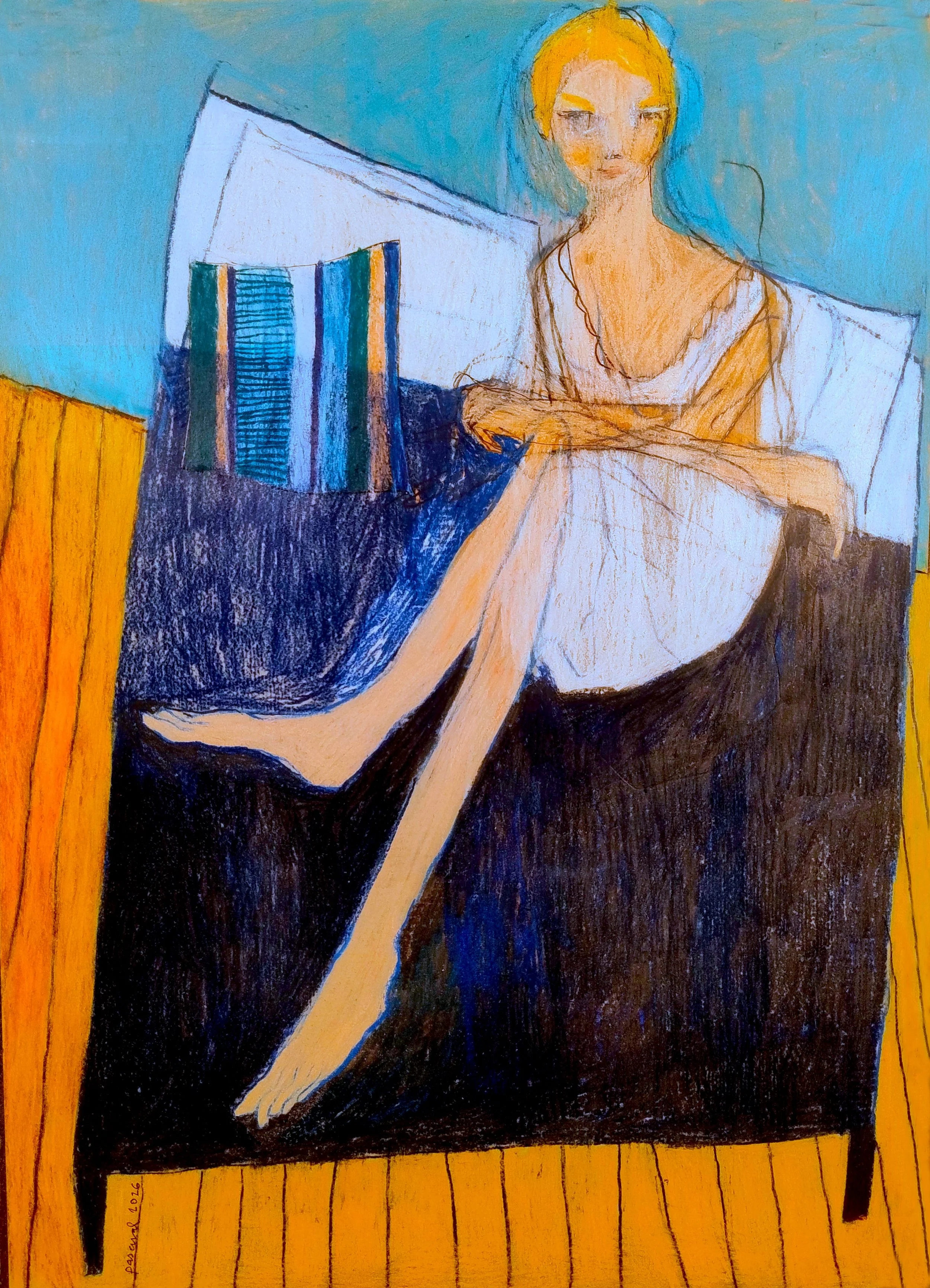 Posing with a decorative cushion 