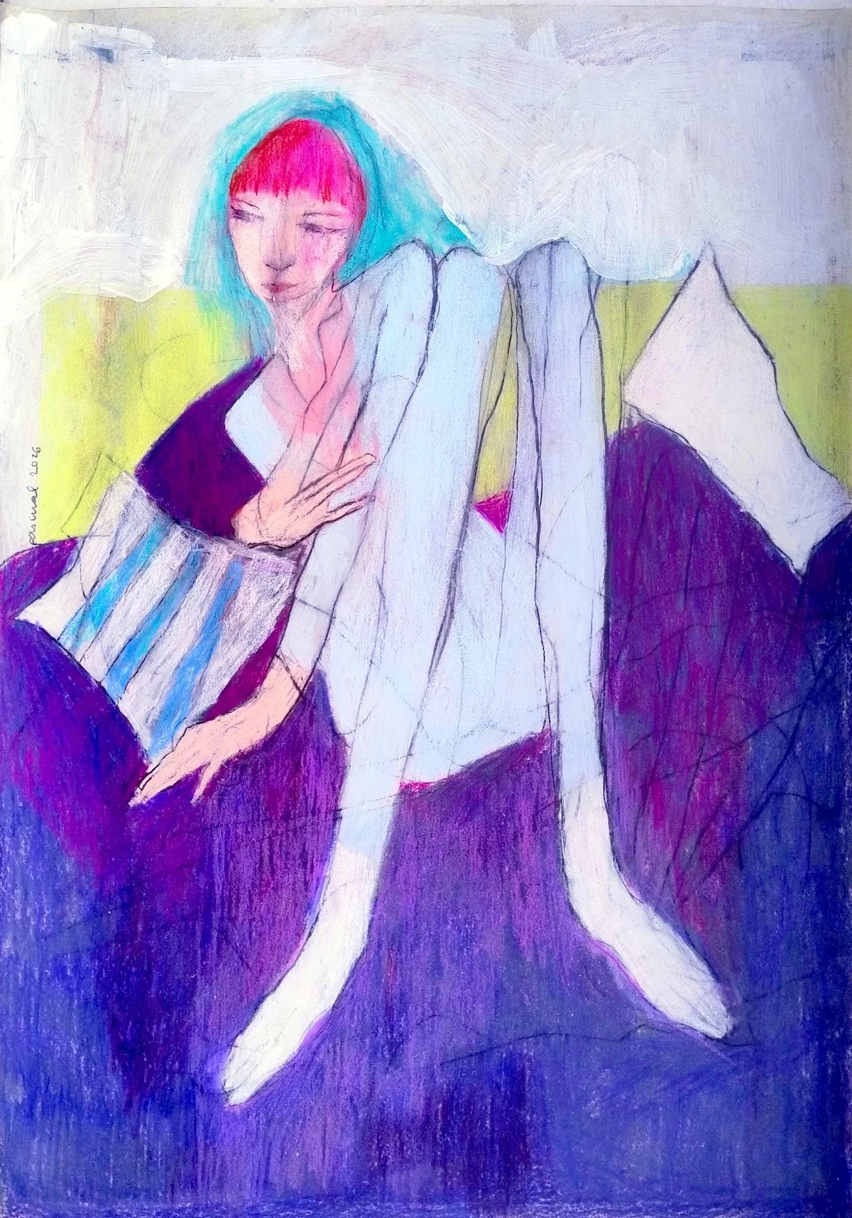 Posing in between two cushions