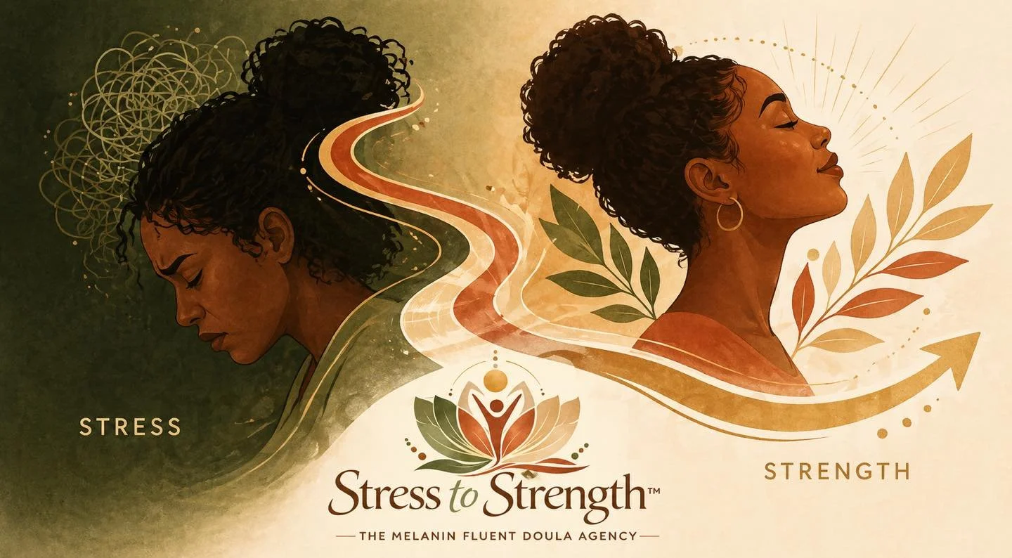 Stress doesn&rsquo;t disappear.
It transforms when you have the tools, support, and space to move through it.

At The Melanin Fluent Doula Agency, we don&rsquo;t just support birth.
We support the full journey, before, during, and long after, because