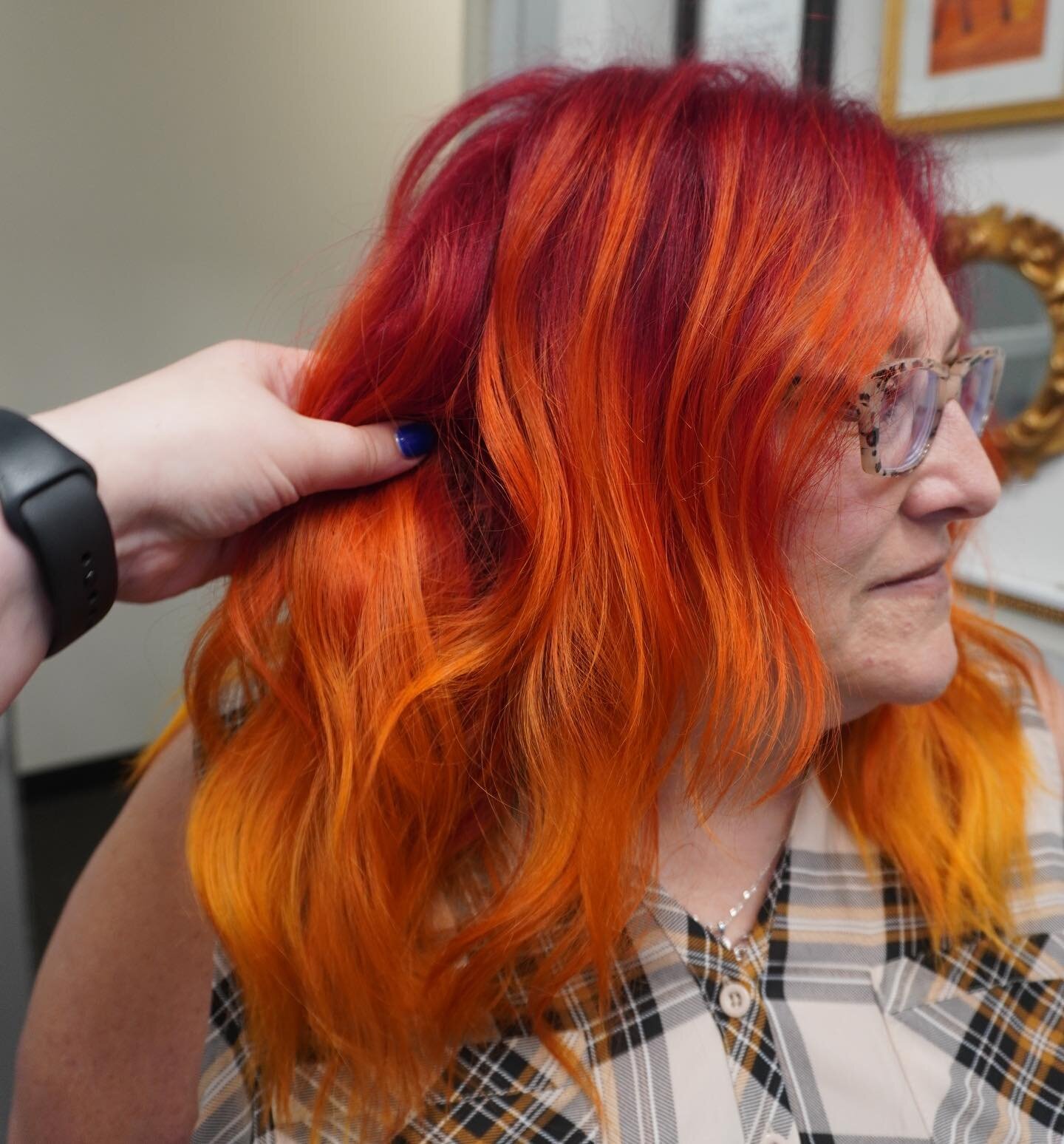Phoenix swipe for before 
.
✨Lightened with @wellahair 
✨Red Orange and Yellow @pravana #pravanavivids 
.
@crafthairco.nj @solasalons @solanewjersey @behindthechair_com @modernsalon @american_salon @thebestofnjbeauty @beautylaunchpad #wellablondor #p