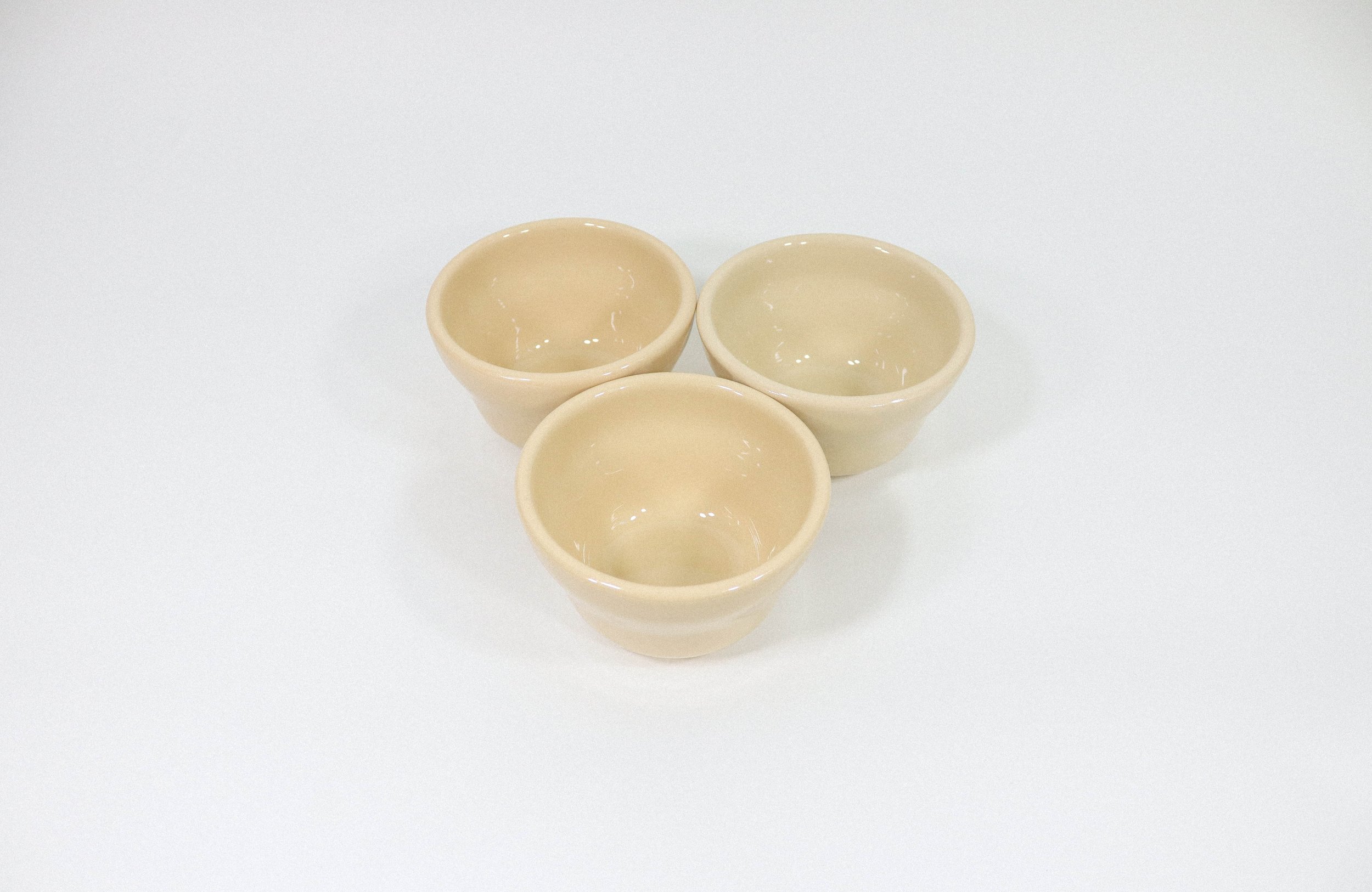 Vintage set (3) of heavy-bottomed china bowls by Caribe Puerto Rico USA.