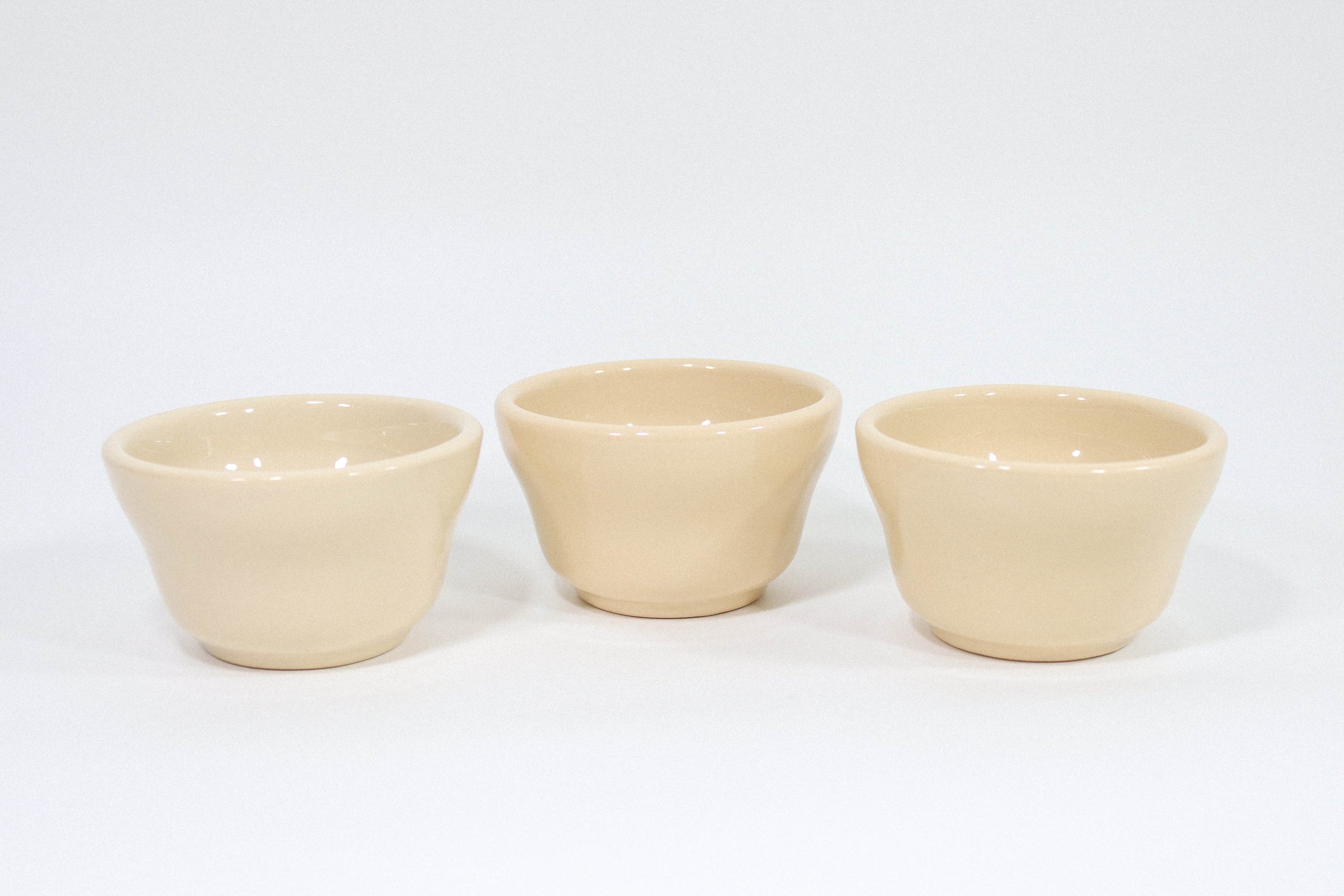 Vintage set (3) of heavy-bottomed china bowls by Caribe Puerto Rico USA.