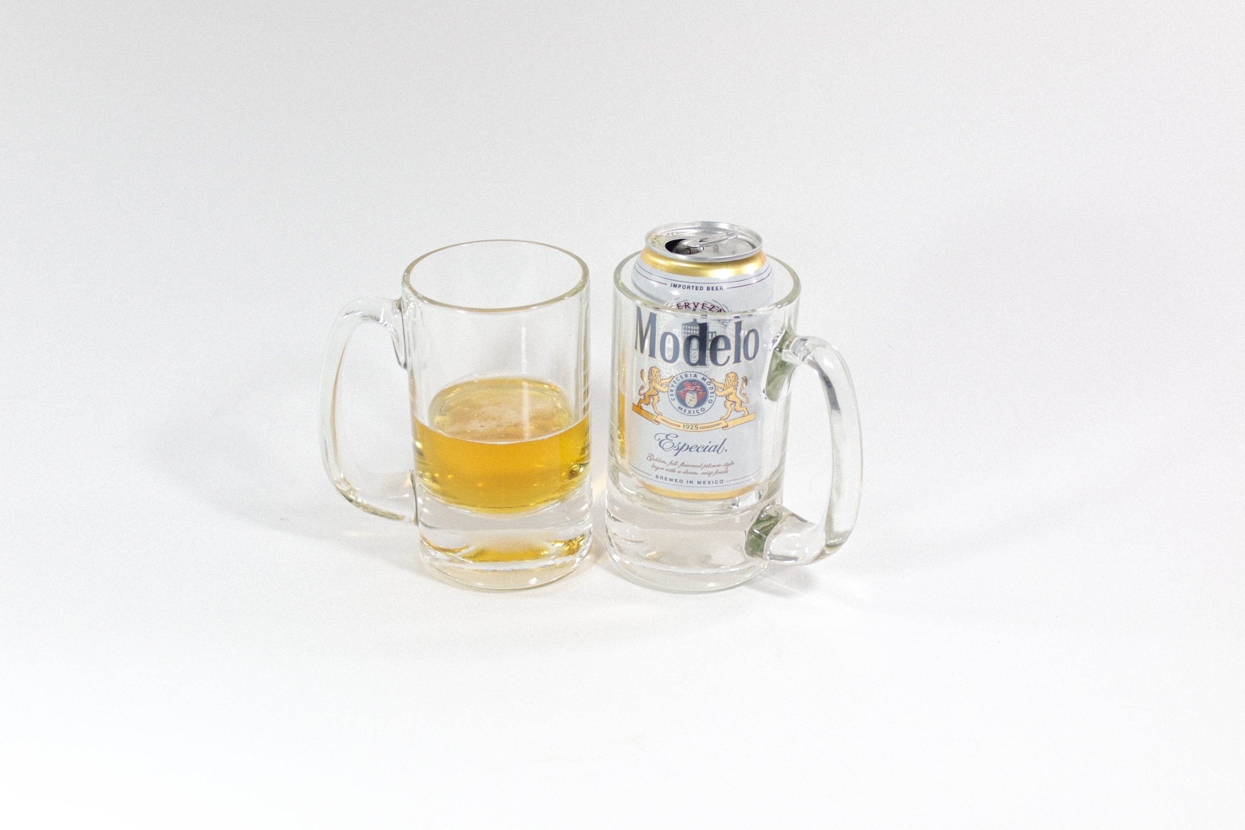 Set of two clear glass beer steins with a nice, weighty feel.