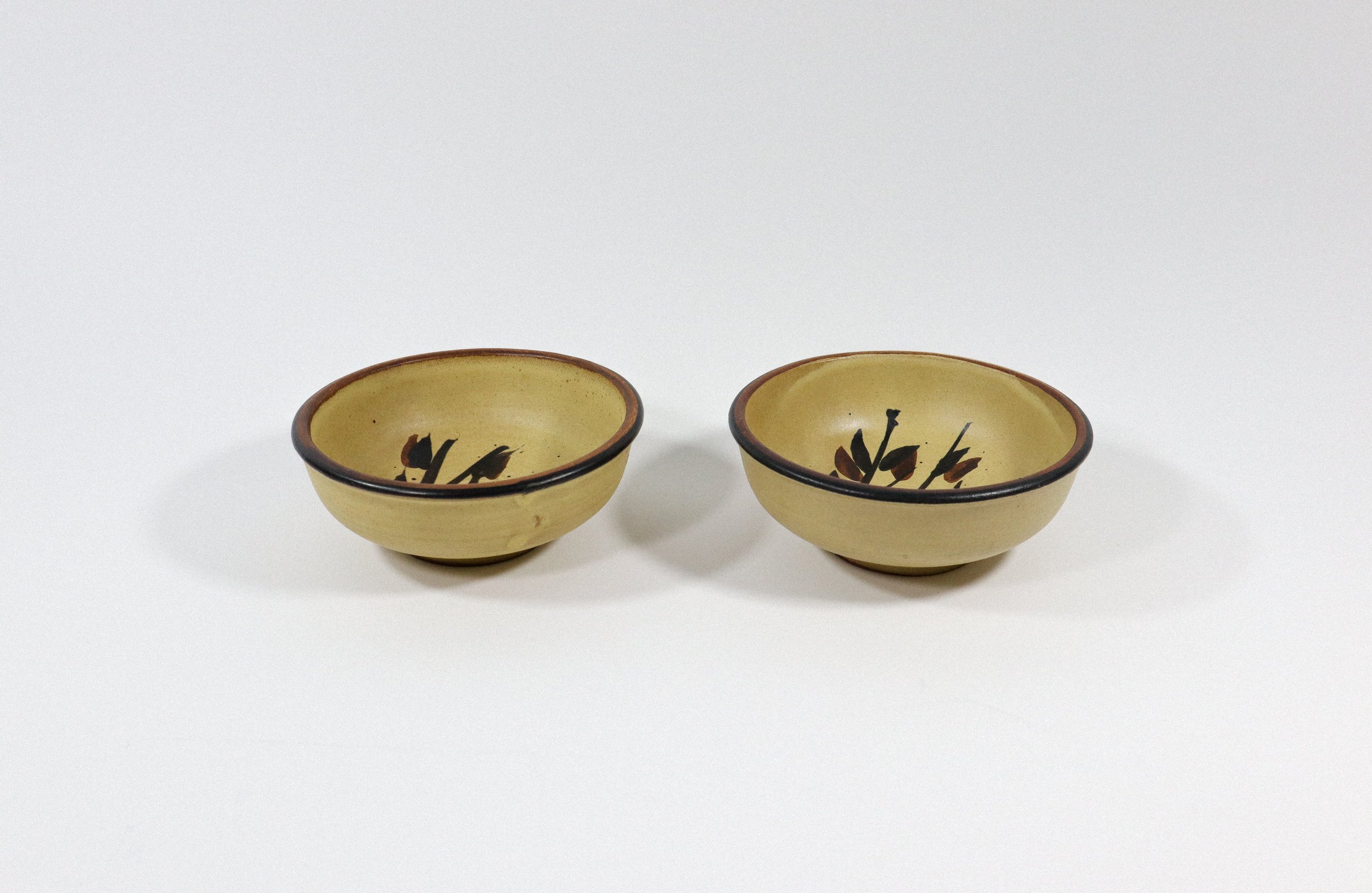 Vintage set (2) of 1970s stoneware bowls by potter Bennet Welsh for Pacific Stoneware.