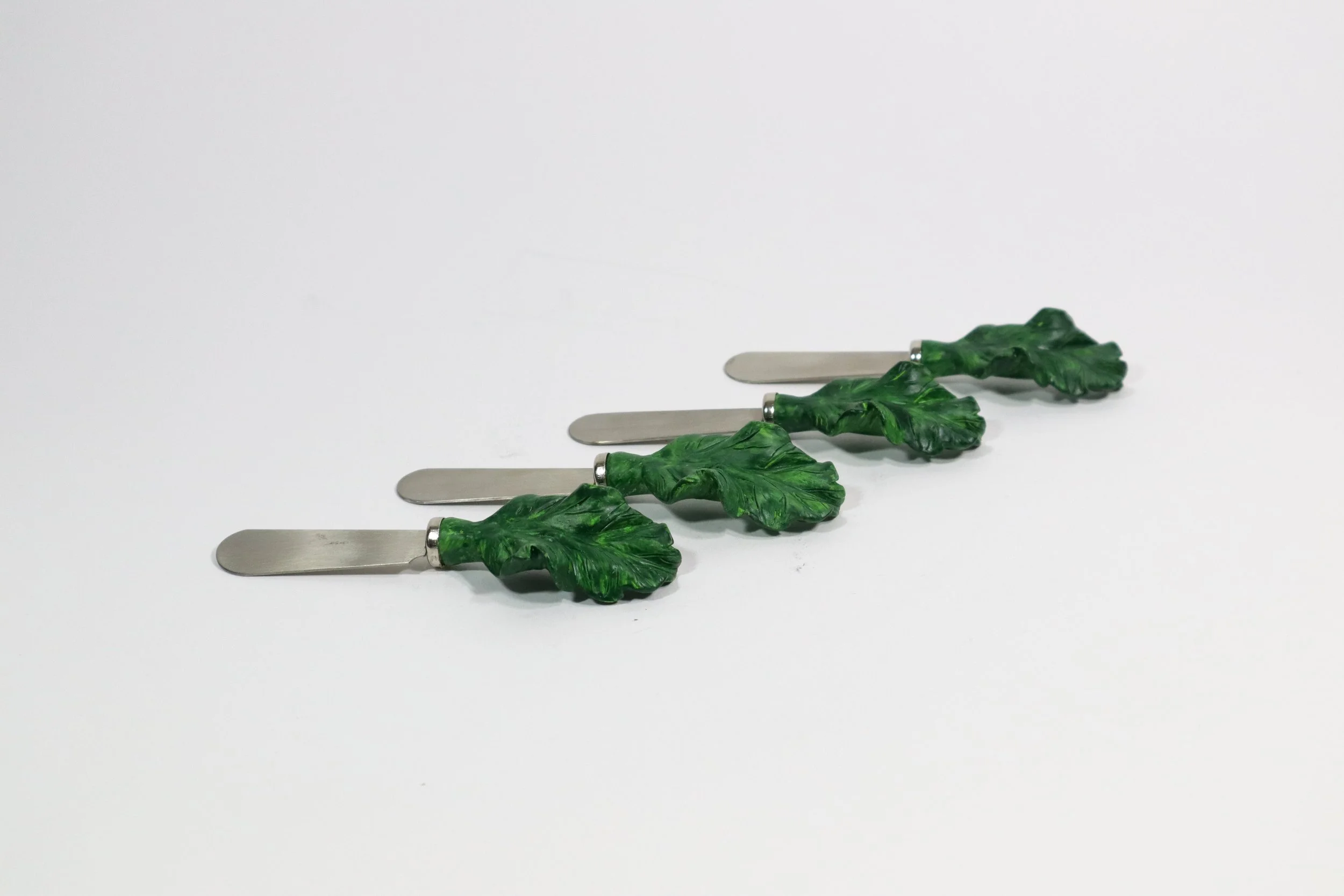 Set (4) of hand-painted lettuce butter knives.