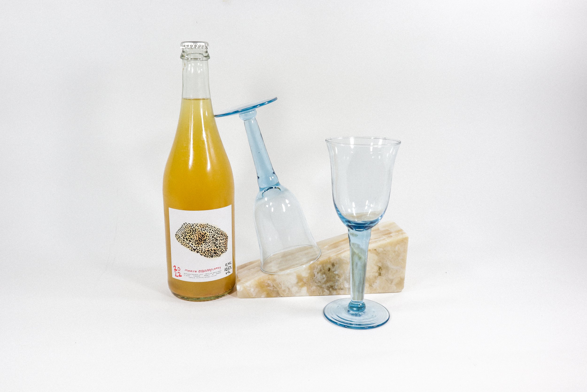 Set (2) of handblown thick stem aqua blue wine goblets.