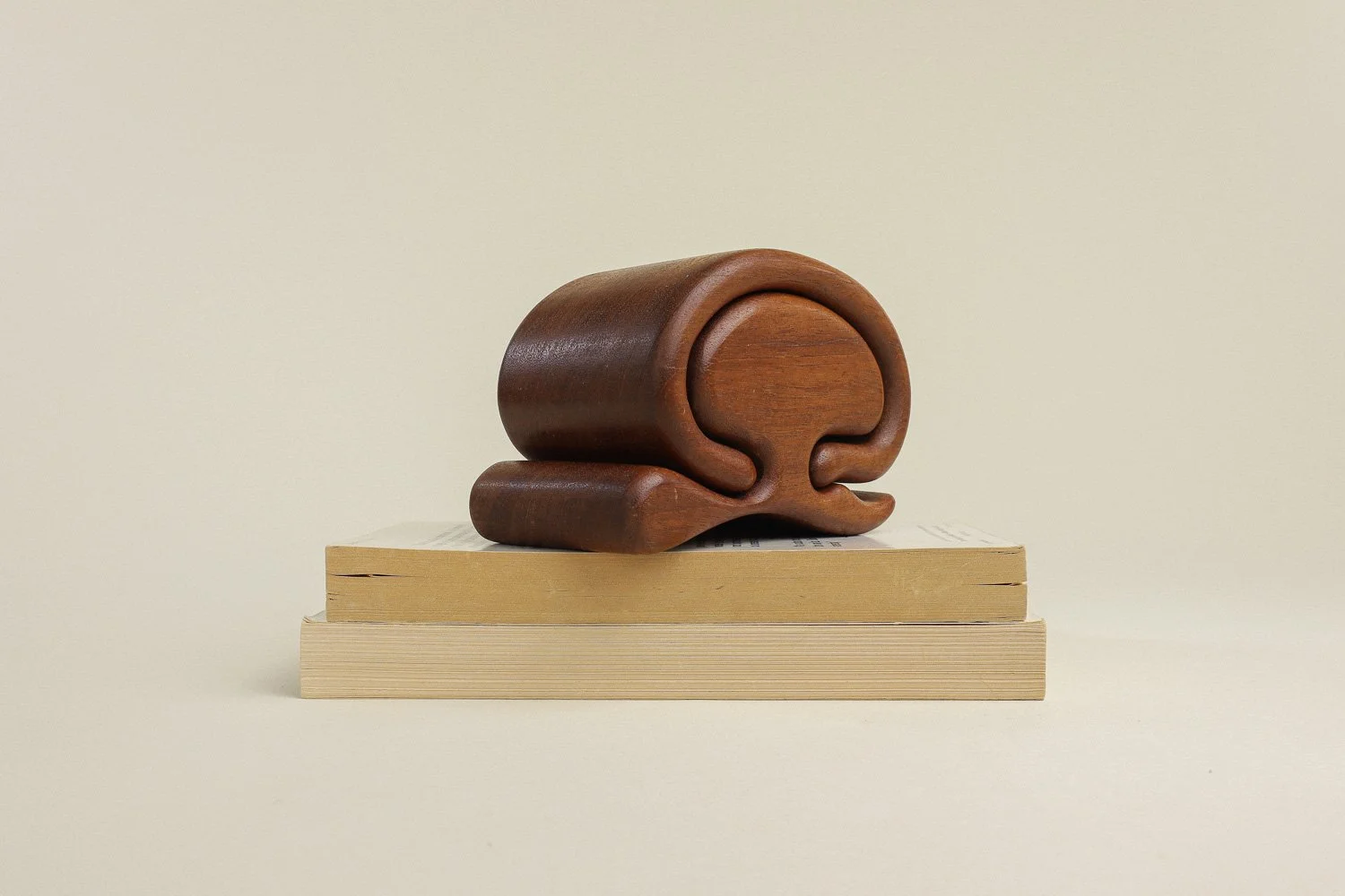 Vintage 1970s handmade walnut puzzle trinket box, likely created by artist Richard Rothbard.