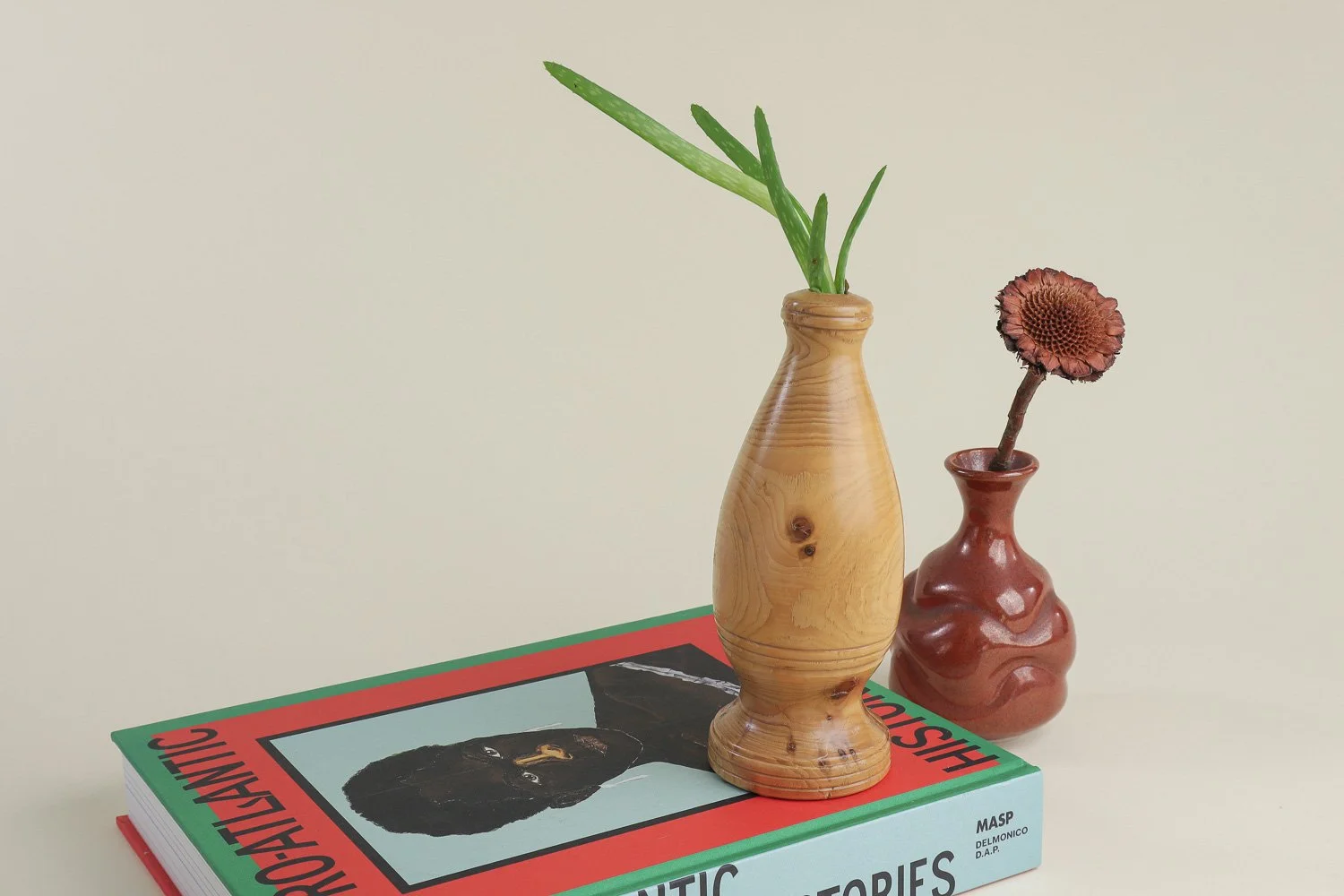 Vintage hand-turned spruce wood bud vase. Signed on the bottom by the maker R. Cooper, dated 3/10/96.