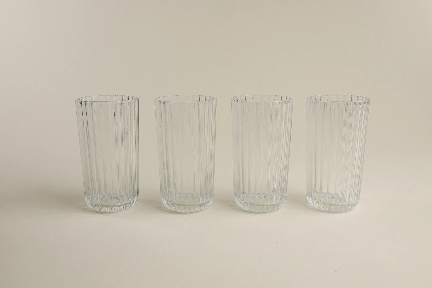 Set (4) of Italian ribbed clear juice glasses. Includes Italy stamp on the bottom.