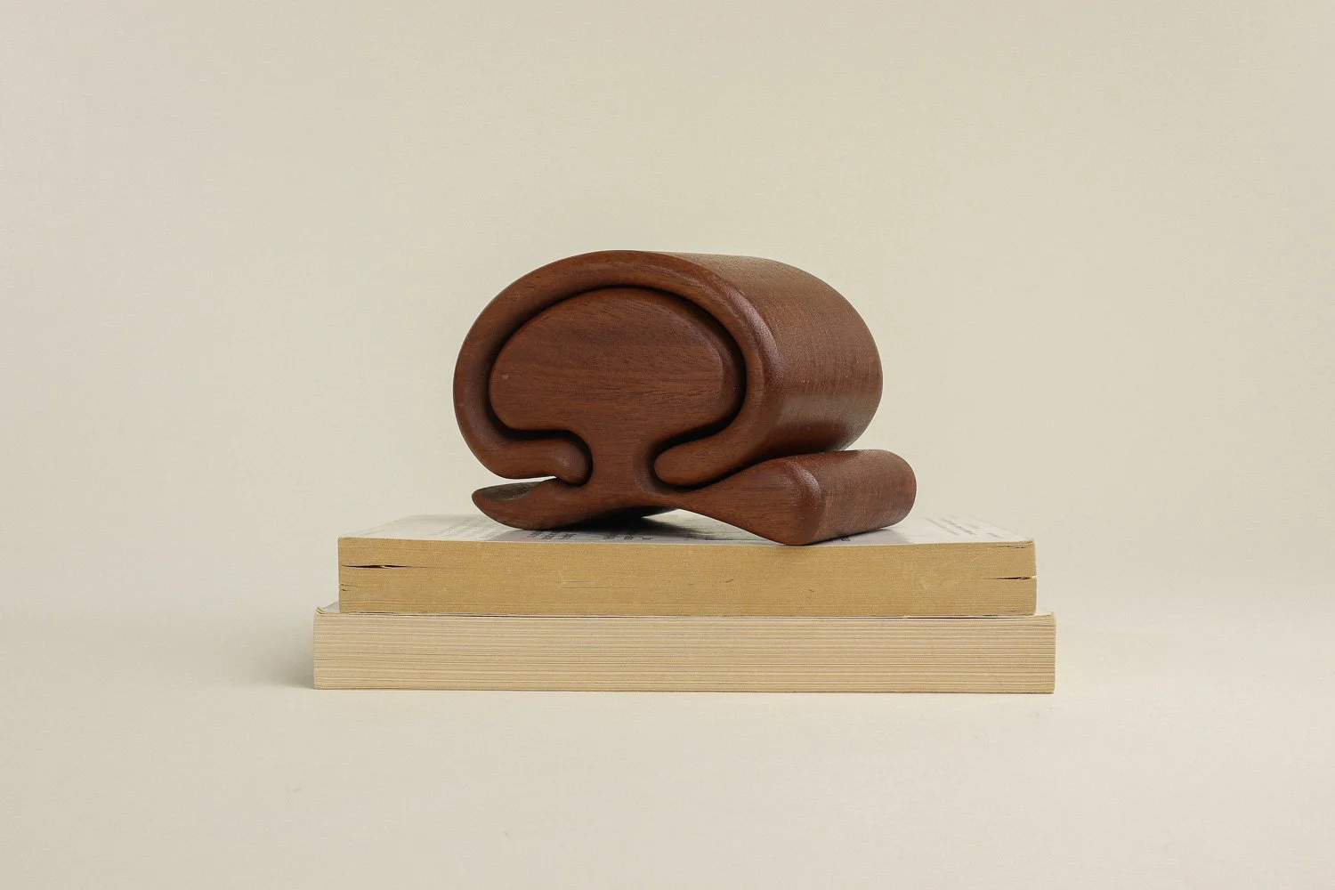 Vintage 1970s handmade walnut puzzle trinket box, likely created by artist Richard Rothbard.