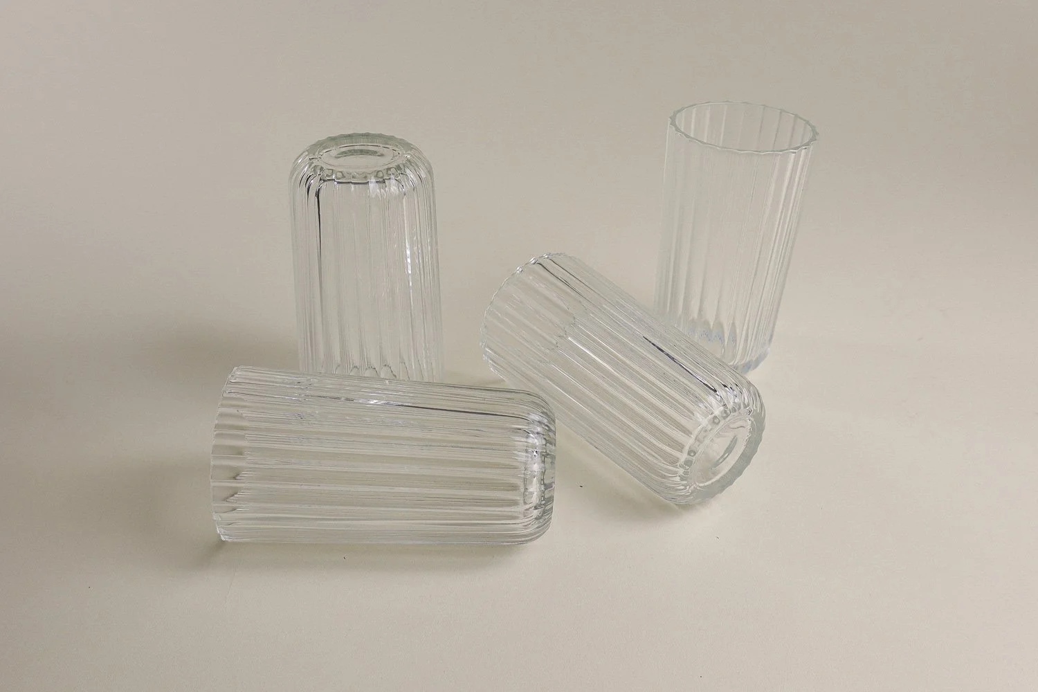 Set (4) of Italian ribbed clear juice glasses. Includes Italy stamp on the bottom.