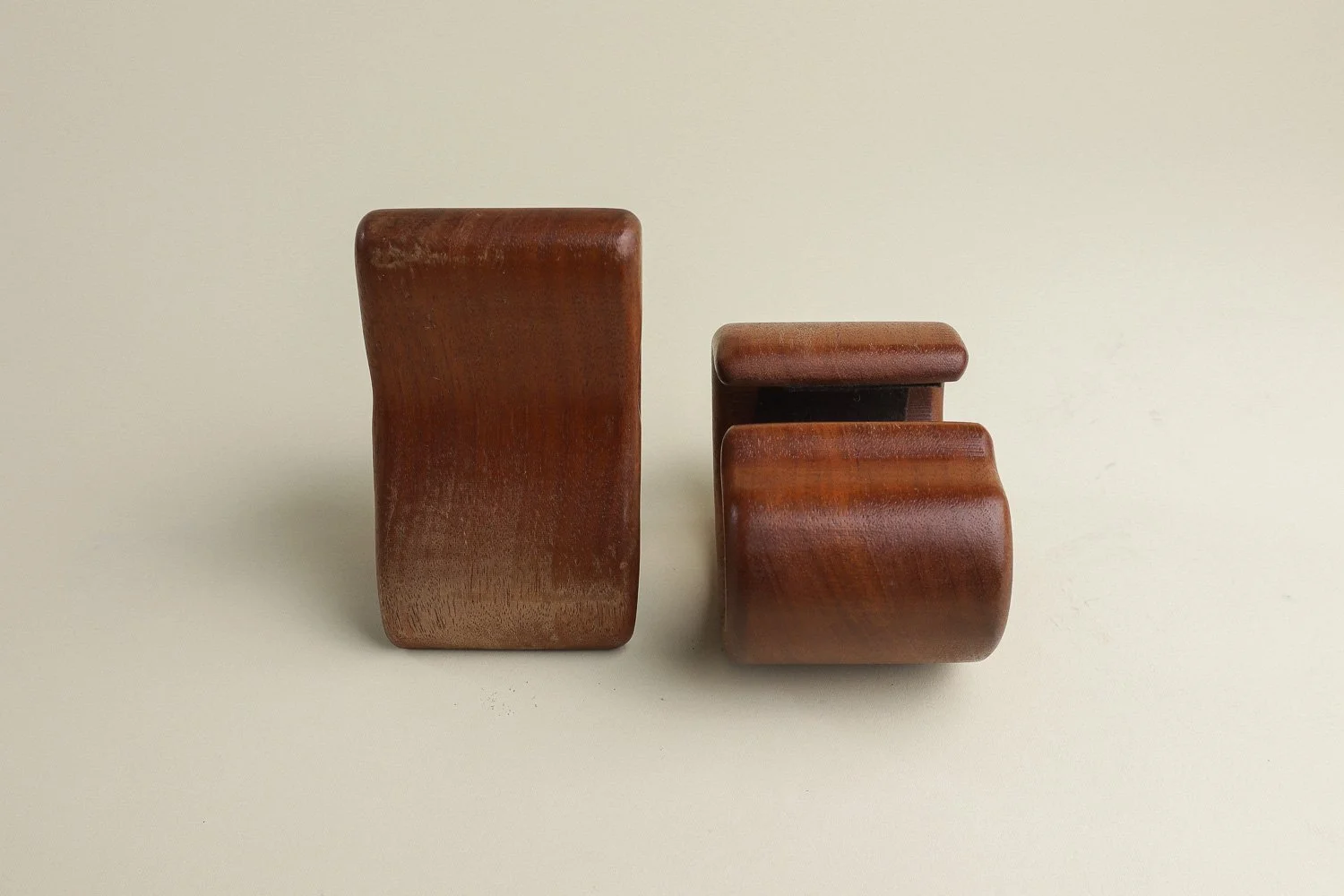 Vintage 1970s handmade walnut puzzle trinket box, likely created by artist Richard Rothbard.