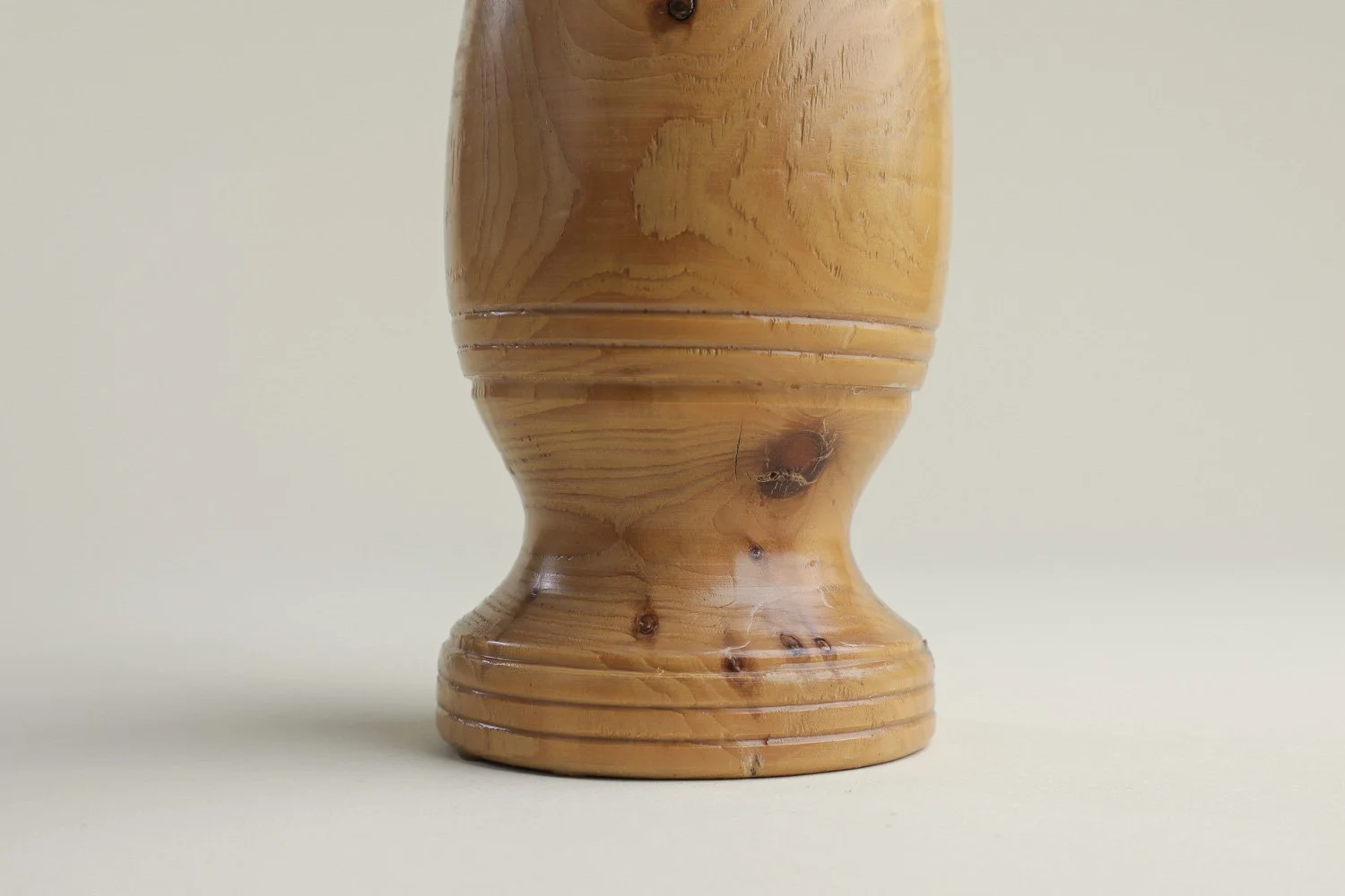 Vintage hand-turned spruce wood bud vase. Signed on the bottom by the maker R. Cooper, dated 3/10/96.