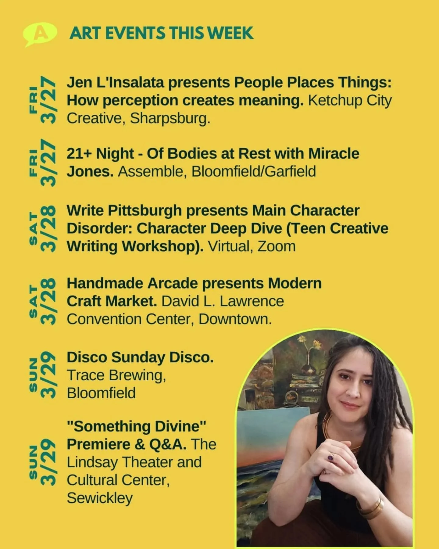 @pghartscouncil THIS WEEK IN PITTSBURGH: Find something to do every day with our list of arts &amp; culture events, including art exhibits, concerts, markets, performances, screenings, literary events, and more!

🔗 Swipe through some of the highligh