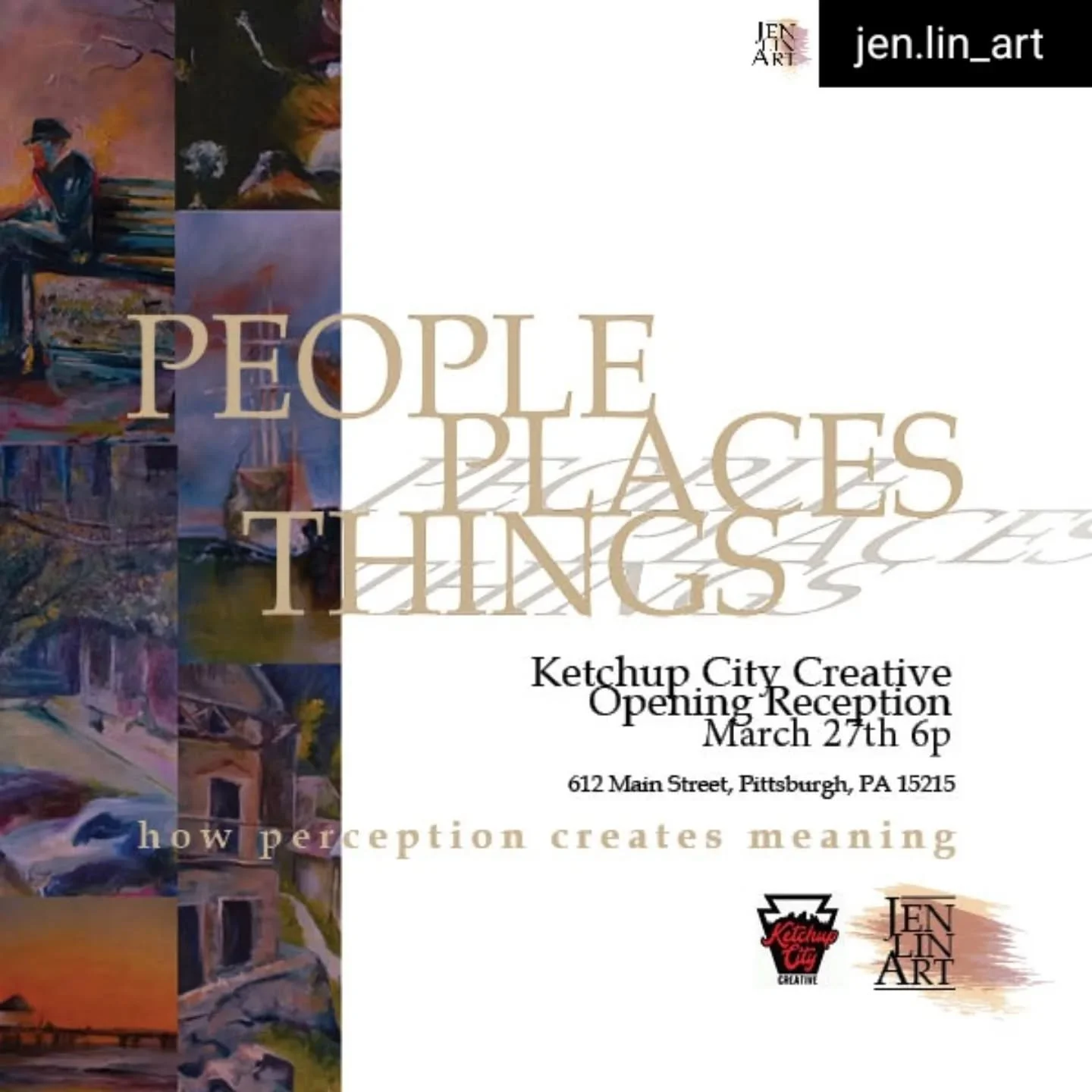 @jen.lin_art You are warmly invited to the opening of 'People Places Things' at @ketchupcitycreative 🎨

Opening reception: March 27th 6p-9ish with additional hours on Saturday and Sunday from 1p-4p!

This exhibition brings together figures, landscap