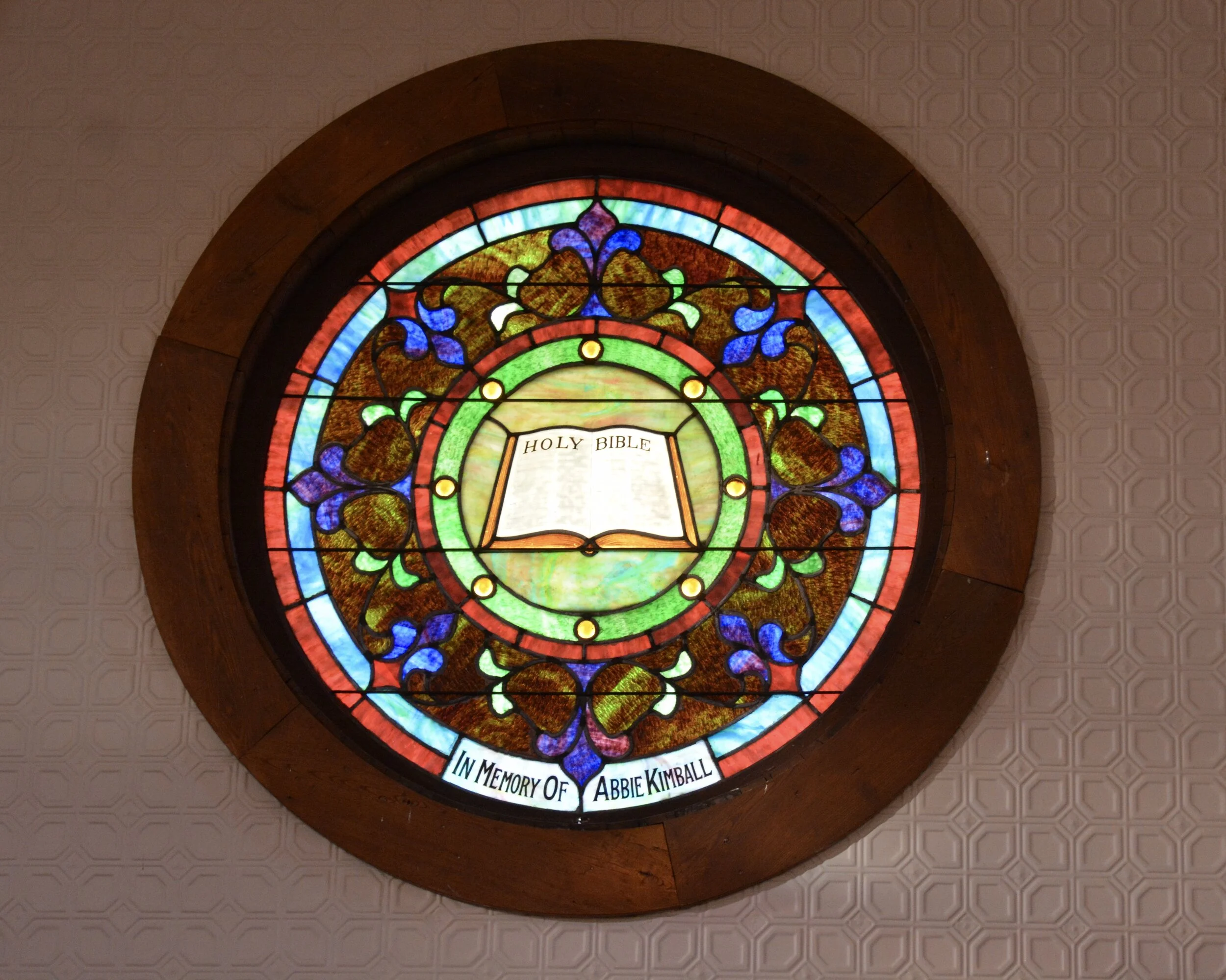 One of two beautiful stained glass windows at the Arts Center at 8 Hancock