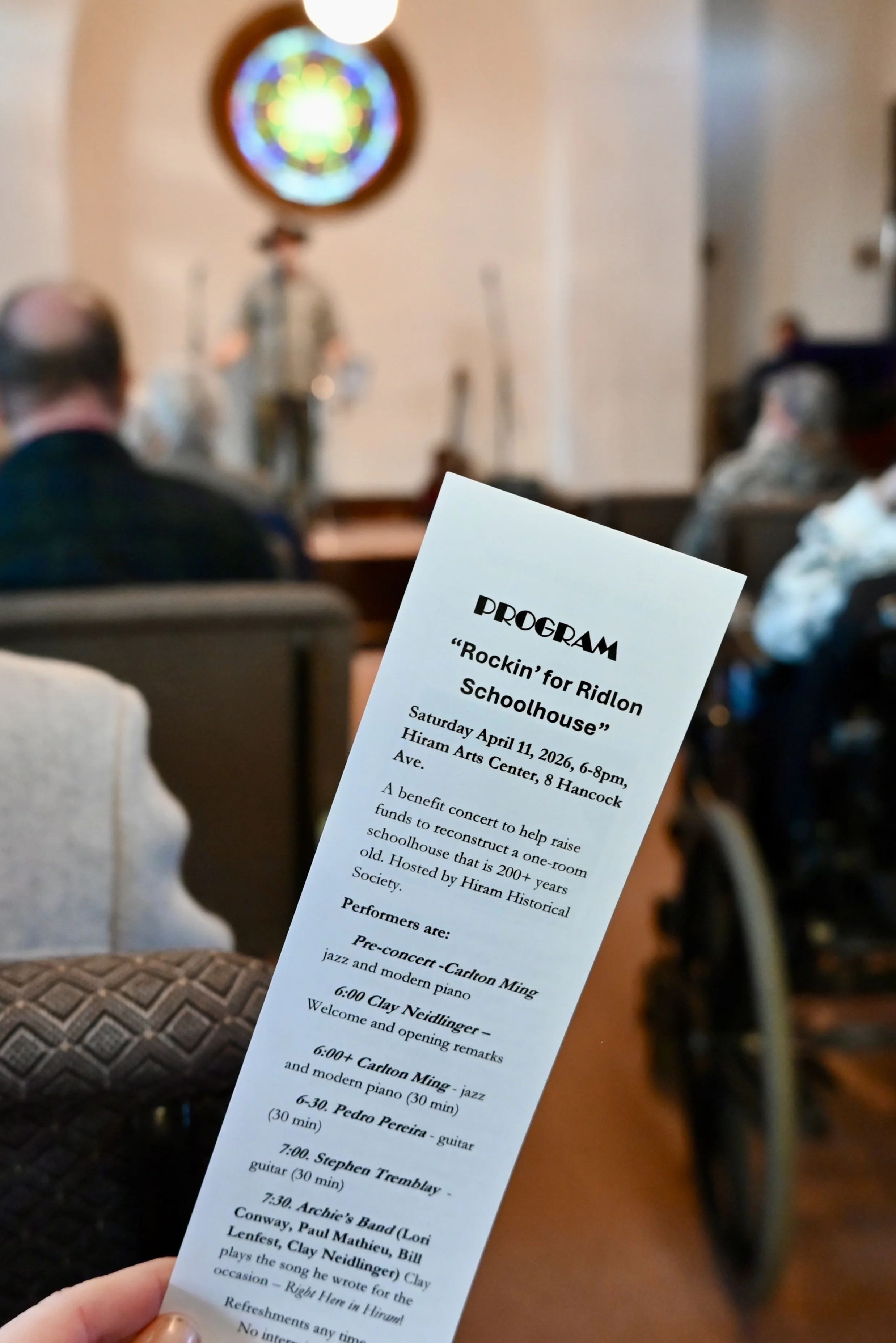 The Arts Center at 8 Hancock hosted the Hiram Historical Society's Rockin' for Ridlon musical fundraiser in April of 2026.