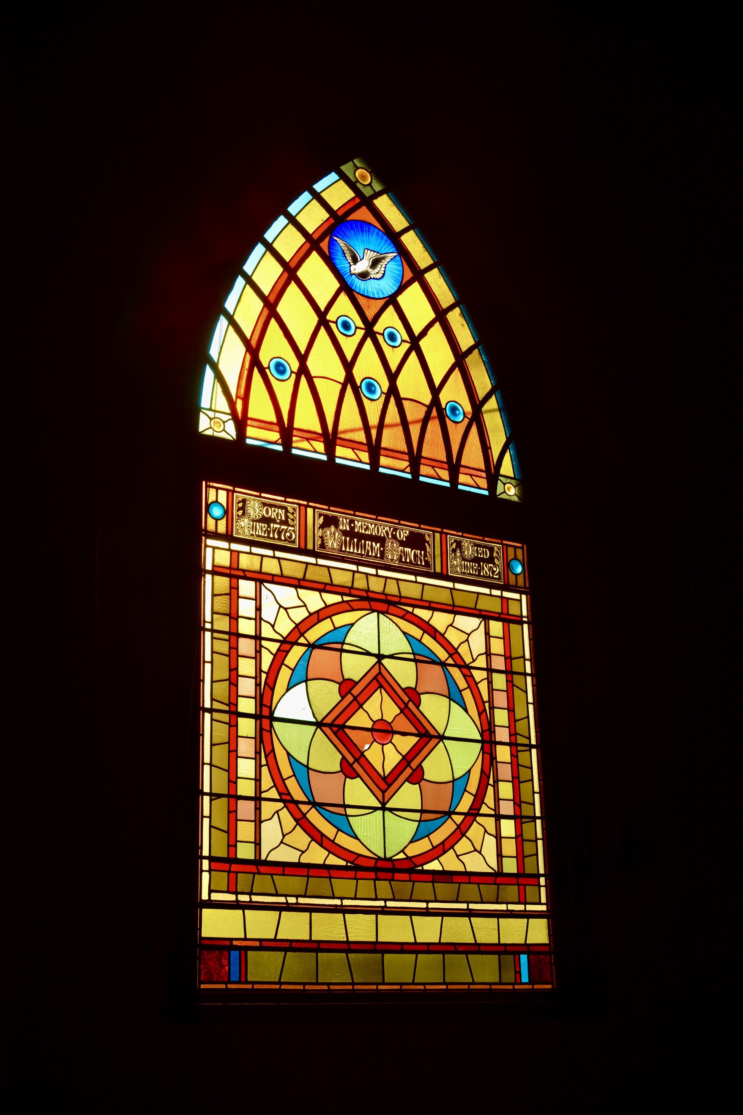 One of two beautiful stained glass windows at the Arts Center at 8 Hancock