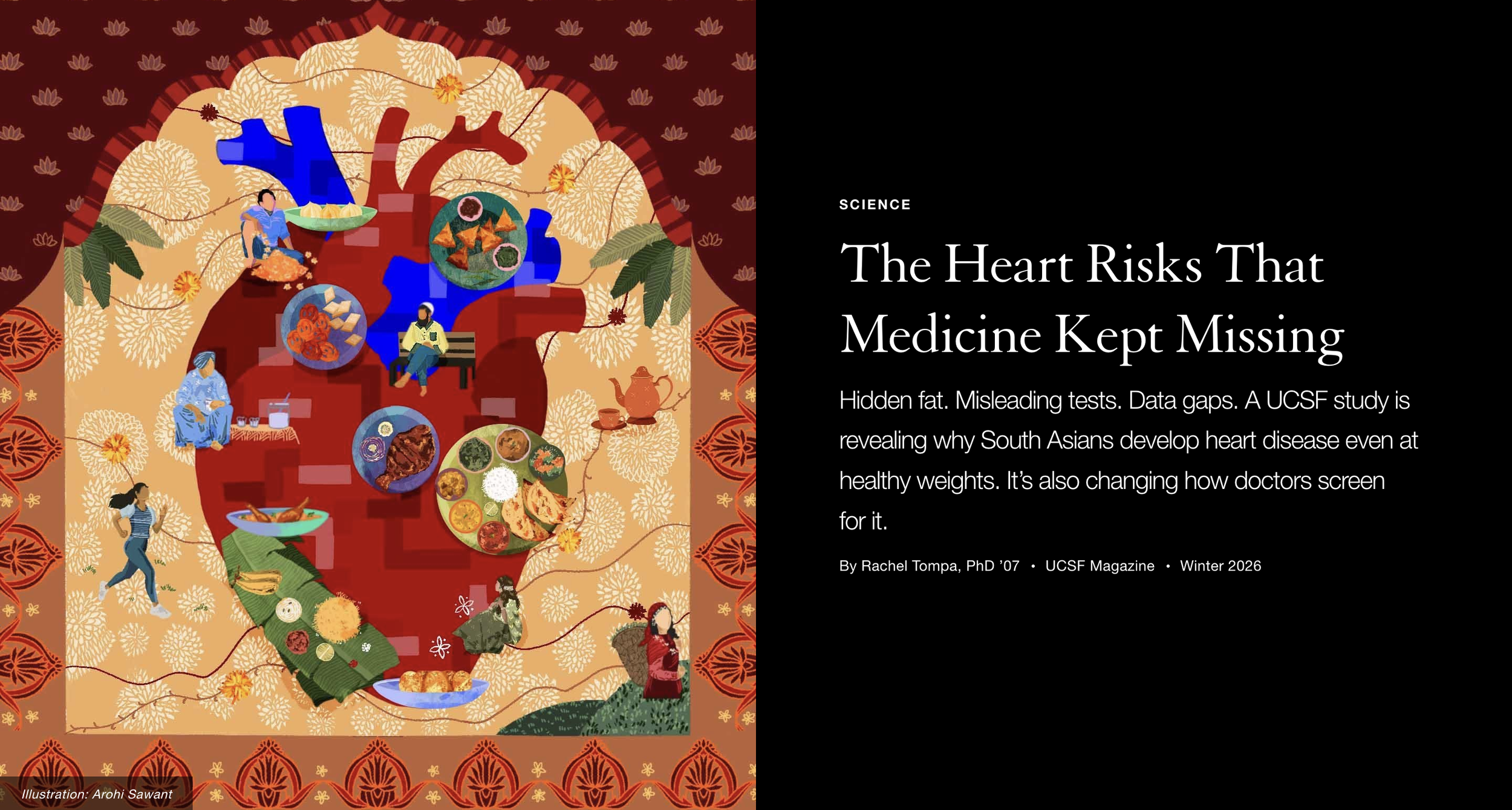 An illustration of a human heart filled with images of healthy and unhealthy foods, medical professionals, and people engaging in activities related to heart health, surrounded by Asian-inspired patterns and decorative elements.