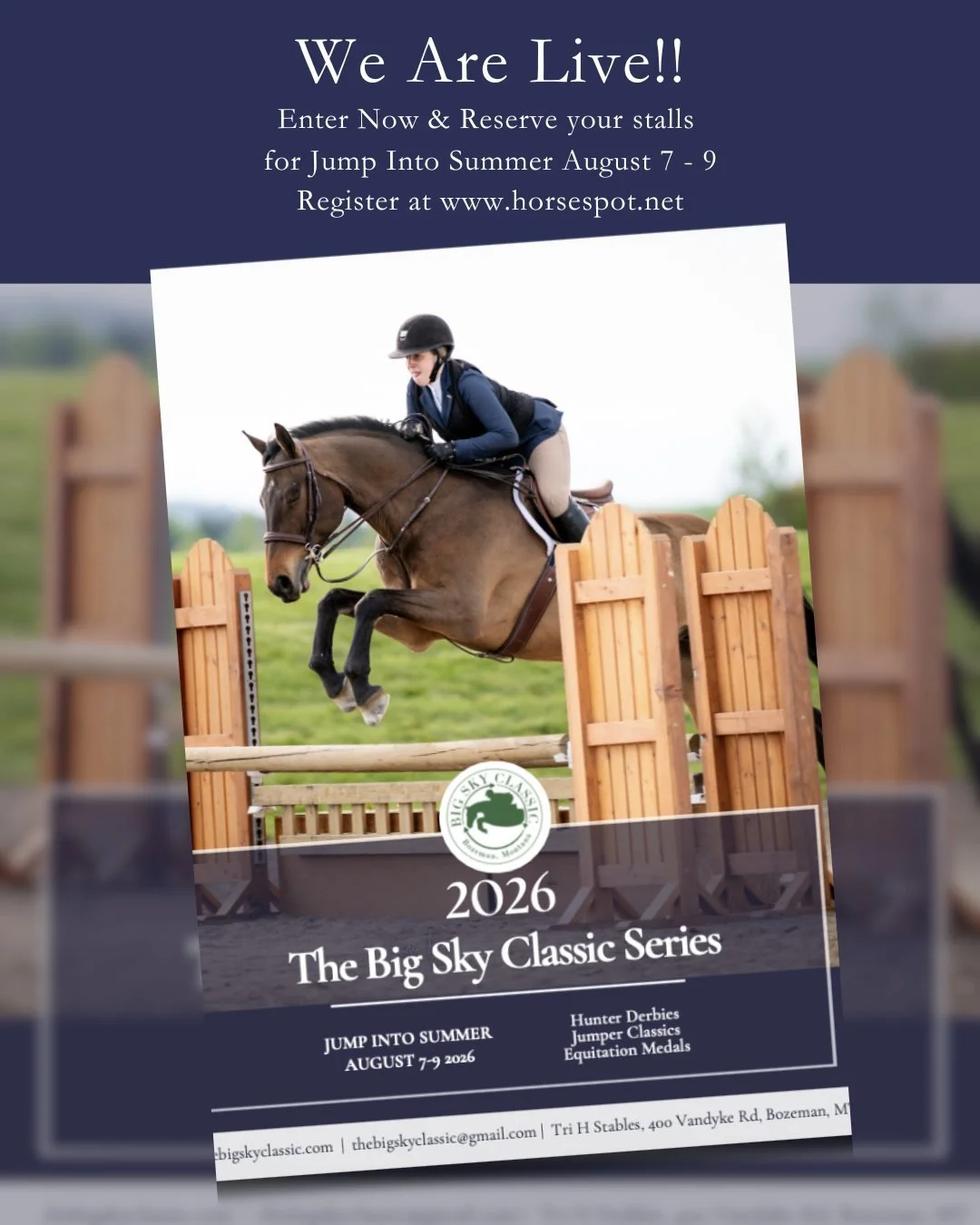 The show is now officially official! 

Prizelist has been uploaded to the website and HorseSpot. Go check it out and sign up for some fun next weekend!

We can't wait to see you all at Jump Into Summer at @trihstables August 7 - 9!

#thebigskyclassic