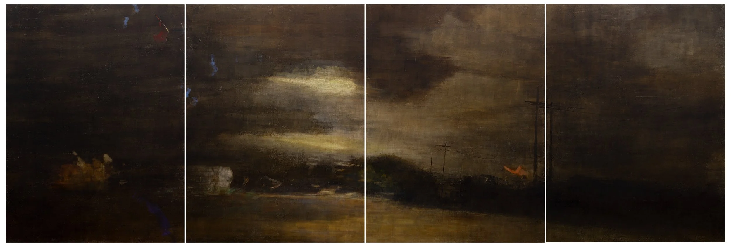 597 Clouds of Attachment (quadriptych) 2023 40x120 cradled panel