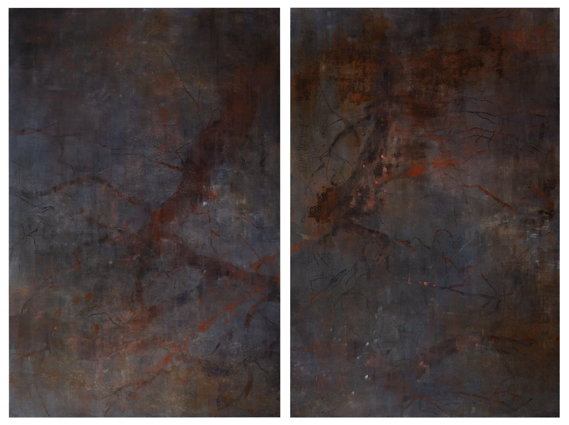 533 Ghost Trees: Red (diptych) 2022 48”x64” cradled panel