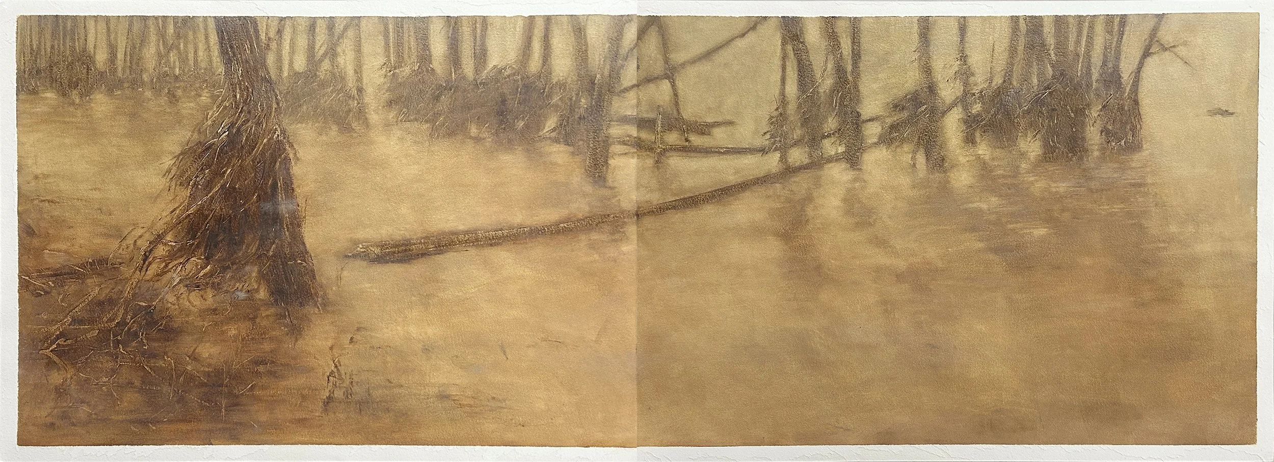 651 Mississippi River Batture, oil on 18"x48" paper (two 18"x24")