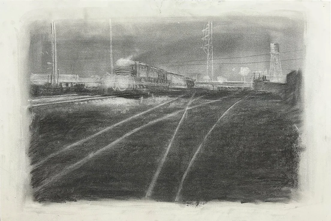 654 Night Train, charcoal drawing on 18"x24" paper
