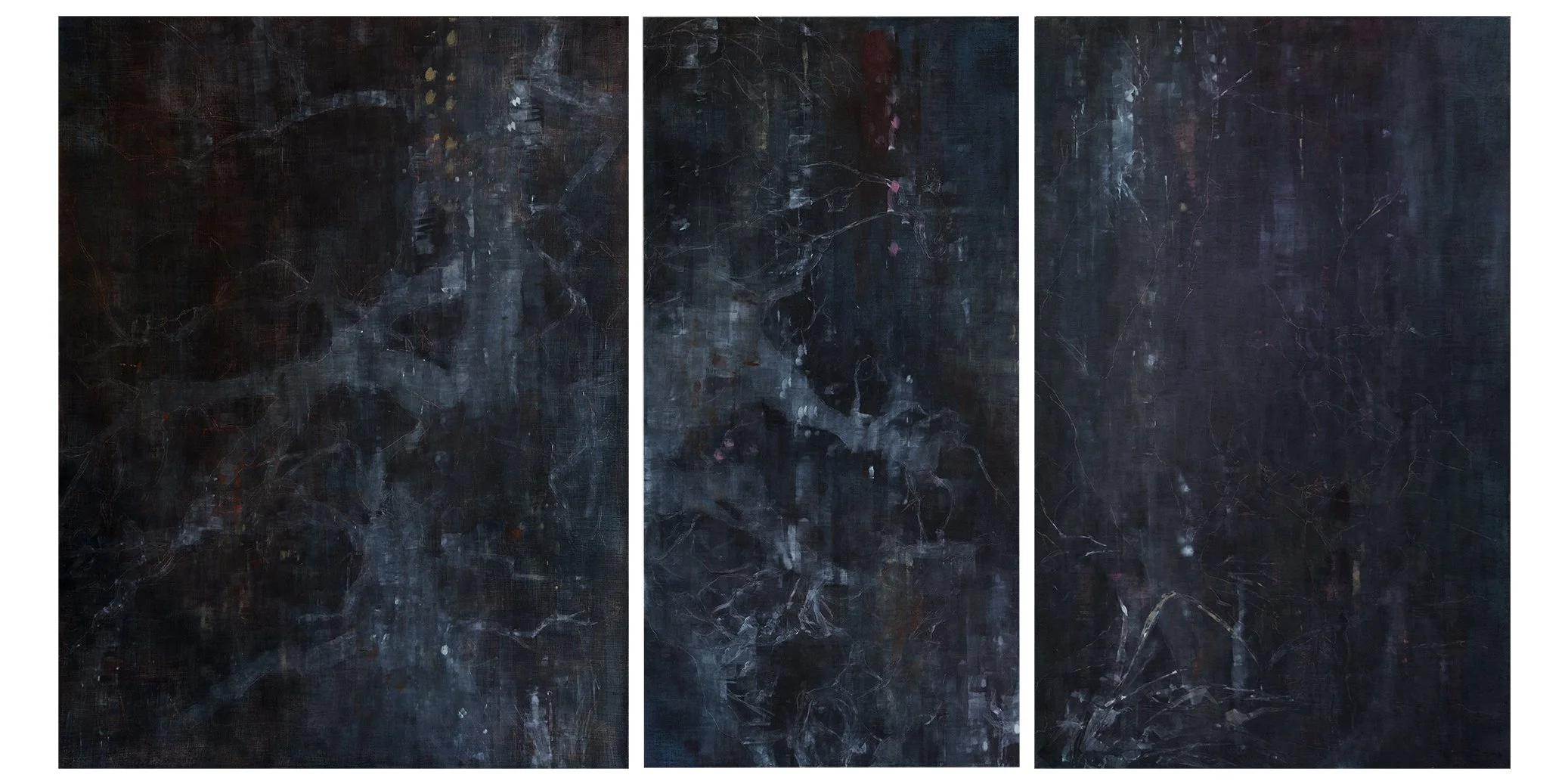 504 Ghost Trees (triptych) 2021 48x90 cradled panel