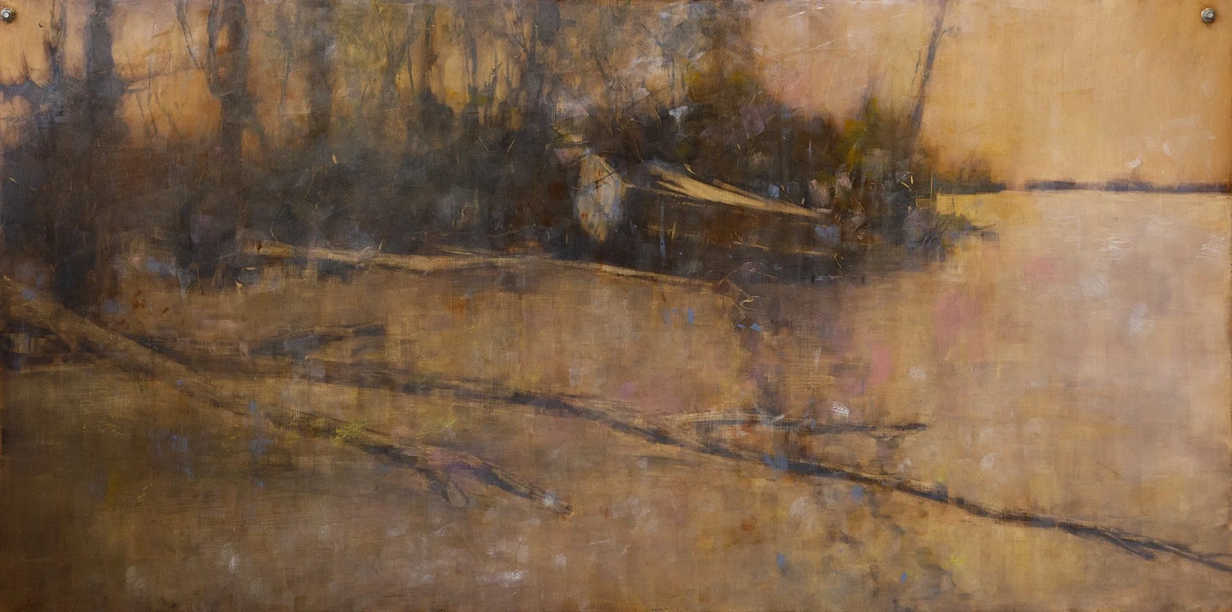 509 The Batture VI: Tenacity 2021 24x48 on sheet metal screwed on cradled panel