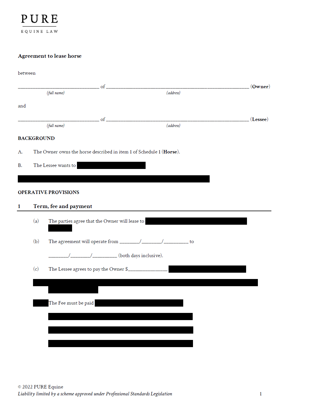 PURE Equine Law - Horse lease Agreements