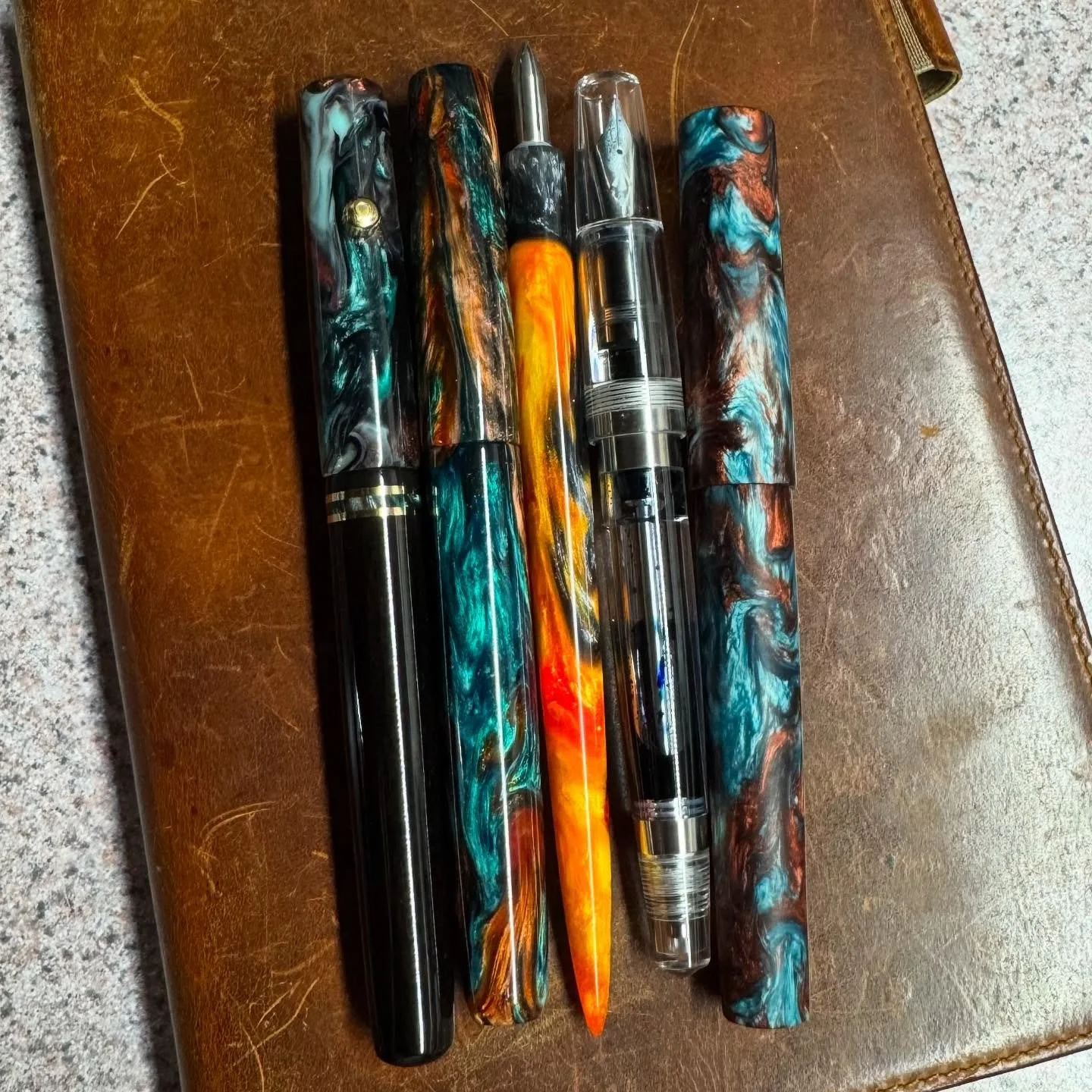 Didn&rsquo;t go too crazy in DC this year,  but definitely came home with some amazing pens from some excellent makers!  Left to right:

1. @tristarstudiotn gifted me this stunner, made from a material called hermitage that we collaborated on as well