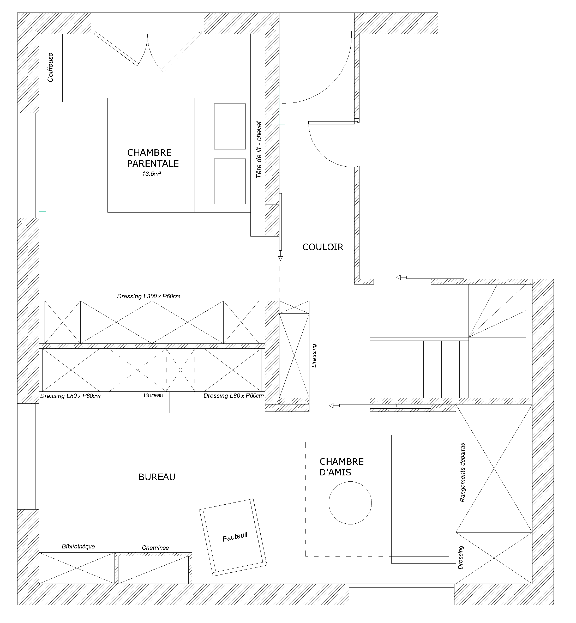 Plan Après chambre parentale et chambre d'amis/bureau