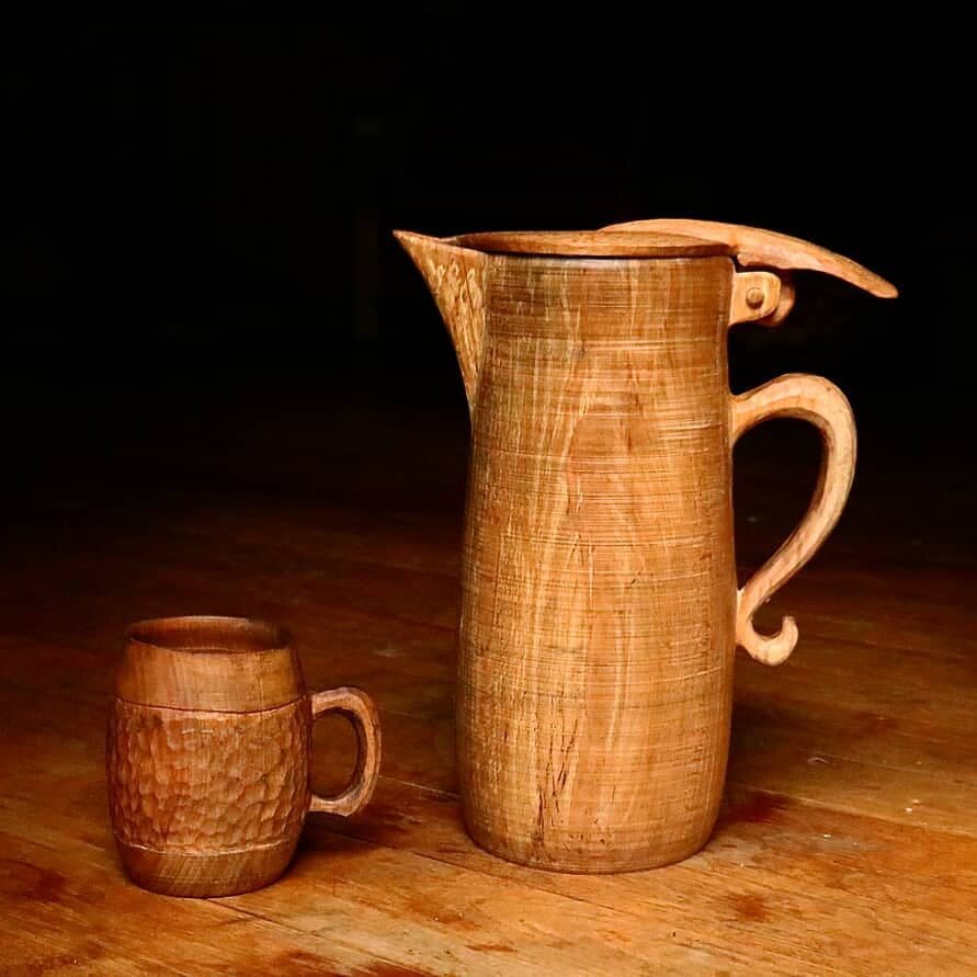 It was nearly a different story.
. 
I really enjoyed the journey of this Gallon Jugs' making. The wood came from below our house and the initial roughed out form, as I put it on the lathe, weighed in at a half a bag of cement, 13kg.
. 
Slowly by degr