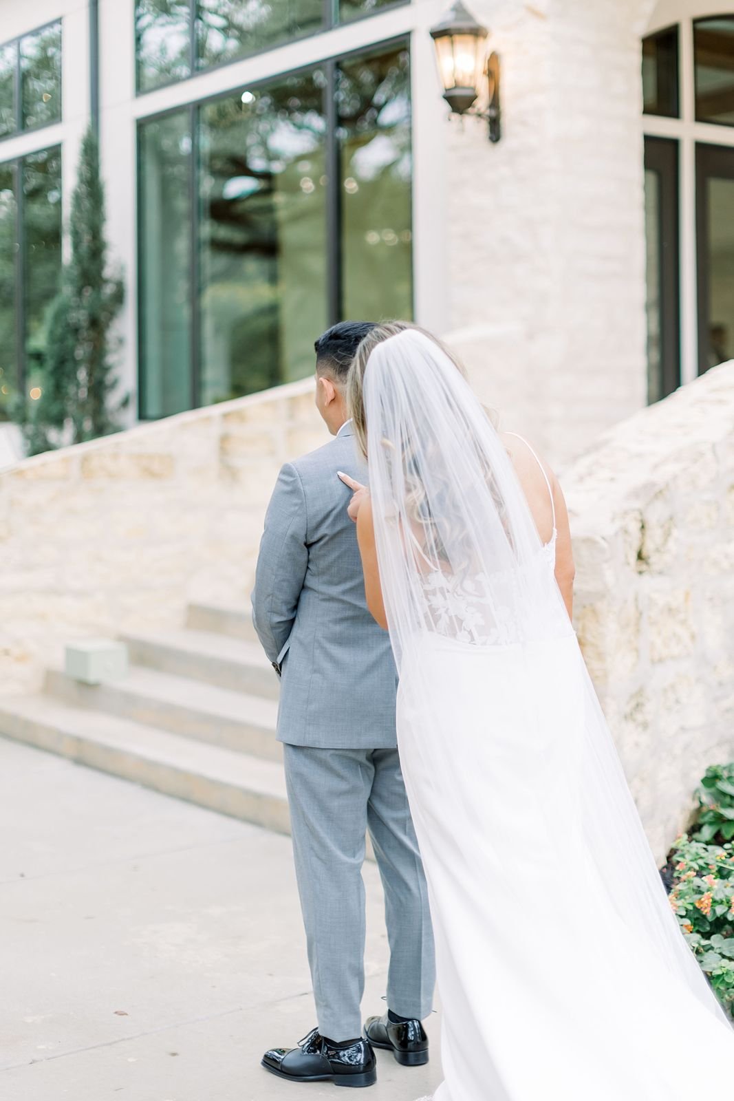 Canyon Lake wedding Bride and groom First look by the preserve