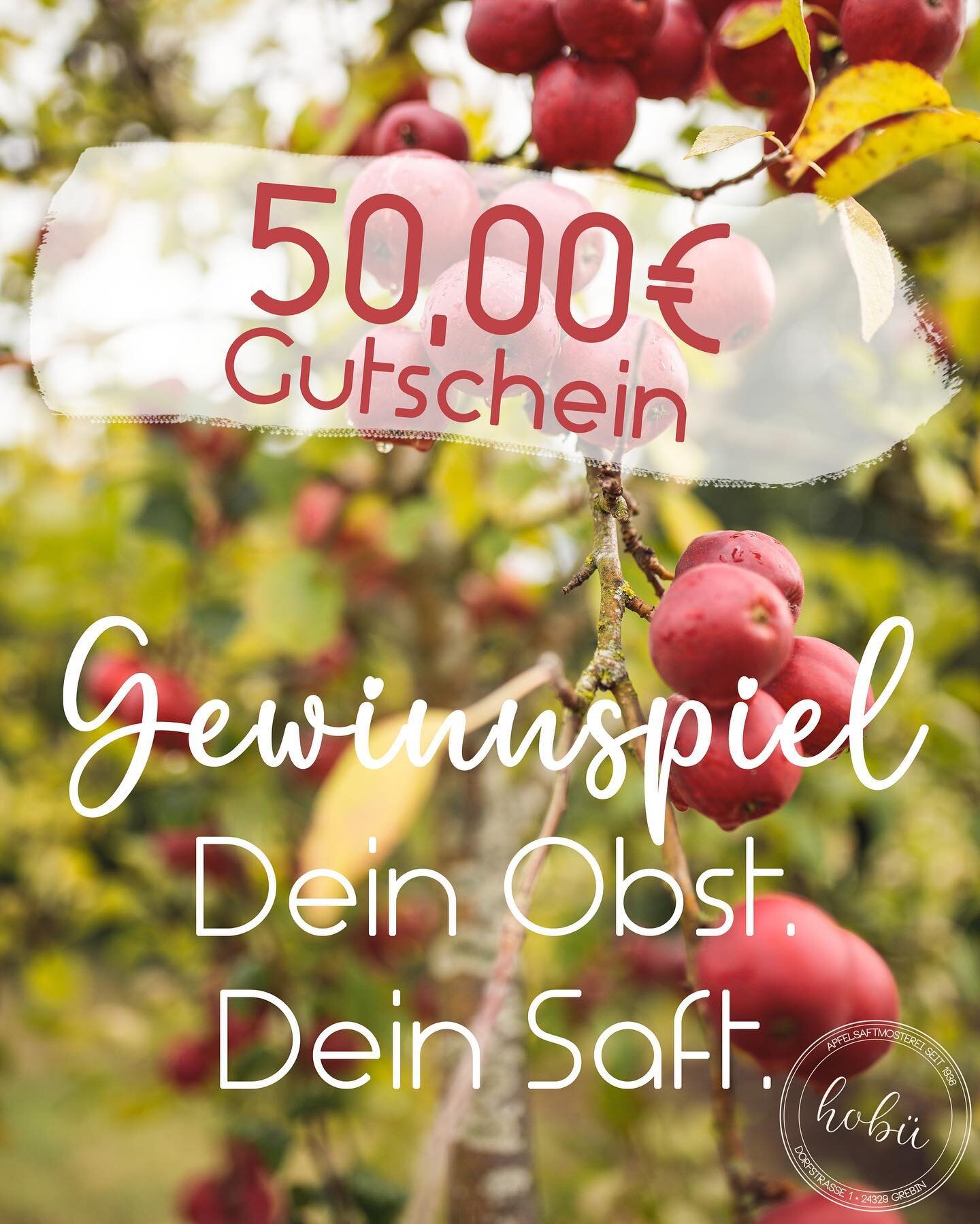 hob&uuml; verlost einen Gutschein im Wert von 50,00&euro; f&uuml;r das Pressen von euren &Auml;pfel zu eurem eigenen Saft. 

Alles was du tun musst, um an dem Gewinnspiel teilzunehmen ist:

🍎 diesen Beitrag liken
🍎 @hobuemosterei bei Instgram folge