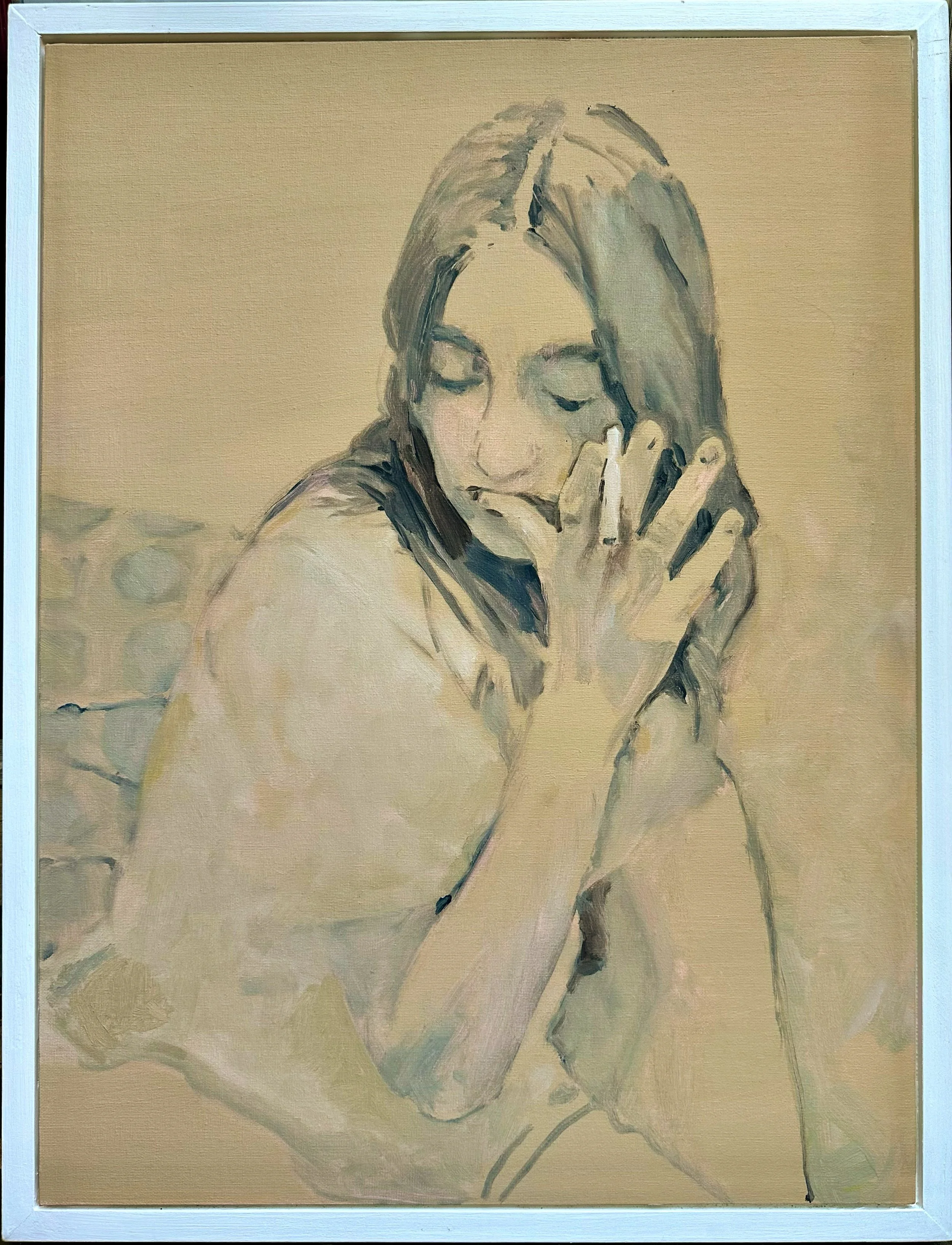 Smoking Woman #1, Claire Eyes Closed, 2024
(oil on canvas, 18" x 24")