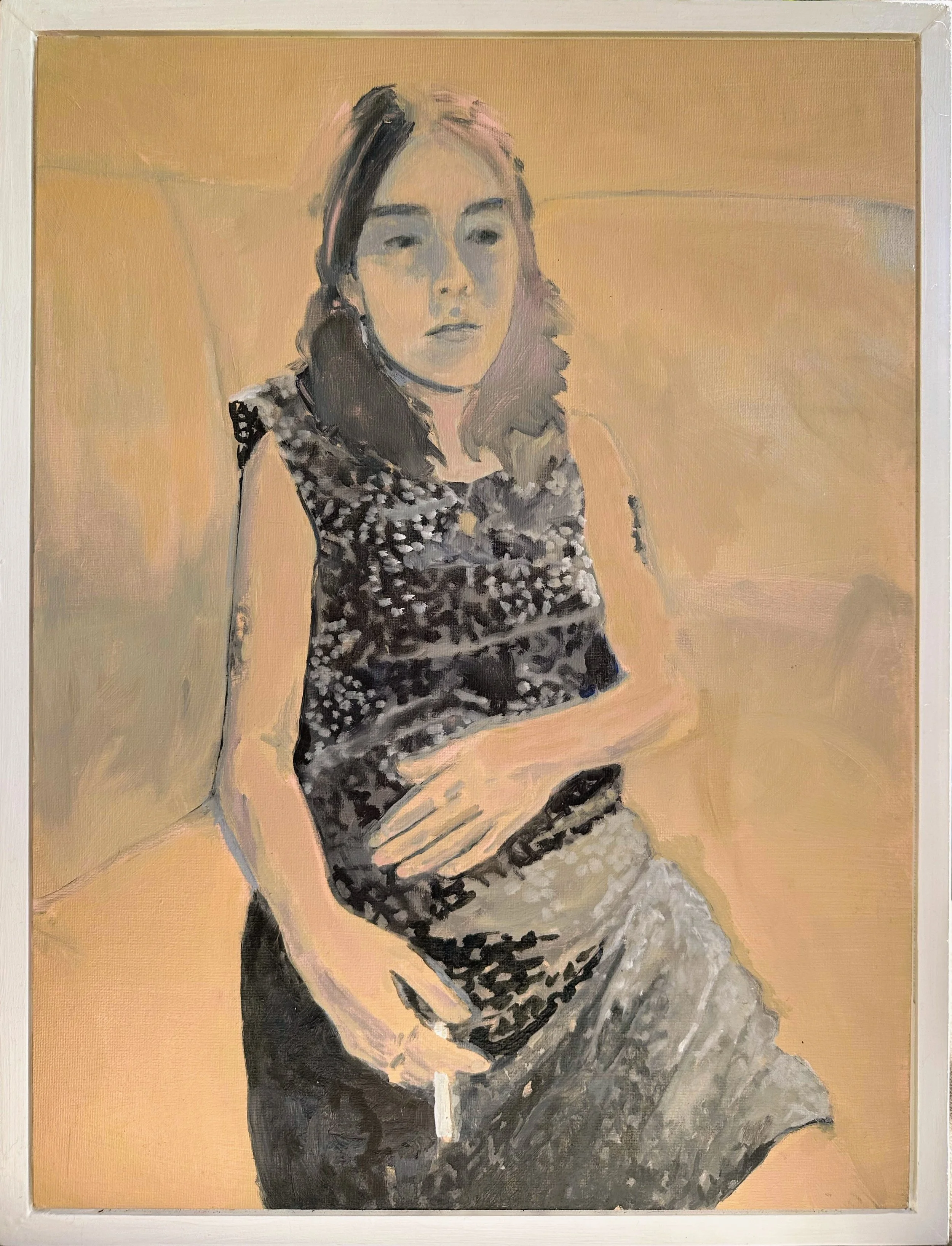 Smoking Woman #2, Sara Sitting Upright, 2024
(oil on canvas, 18" x 24")