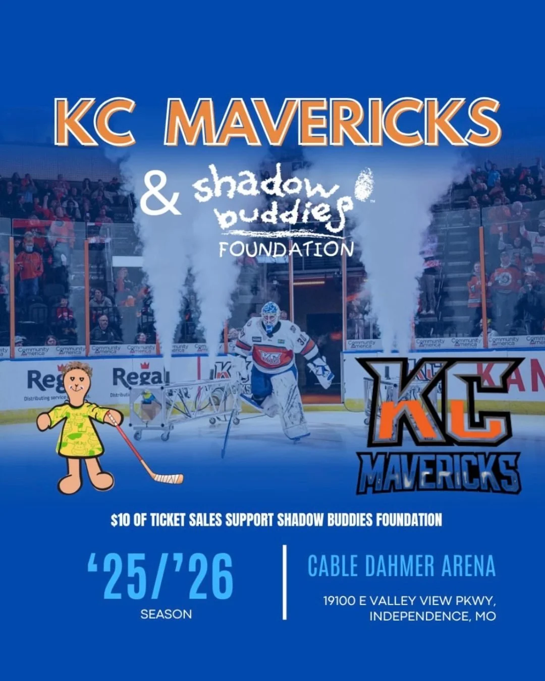 The KC Mavericks and the Shadow Buddies Foundation have teamed up for the 2025&ndash;2026 season, with a portion of every ticket sold benefiting the Foundation! 🧡💙 

https://www.gofevo.com/group/Shadowbuddies2526

Your ticket = making a difference.