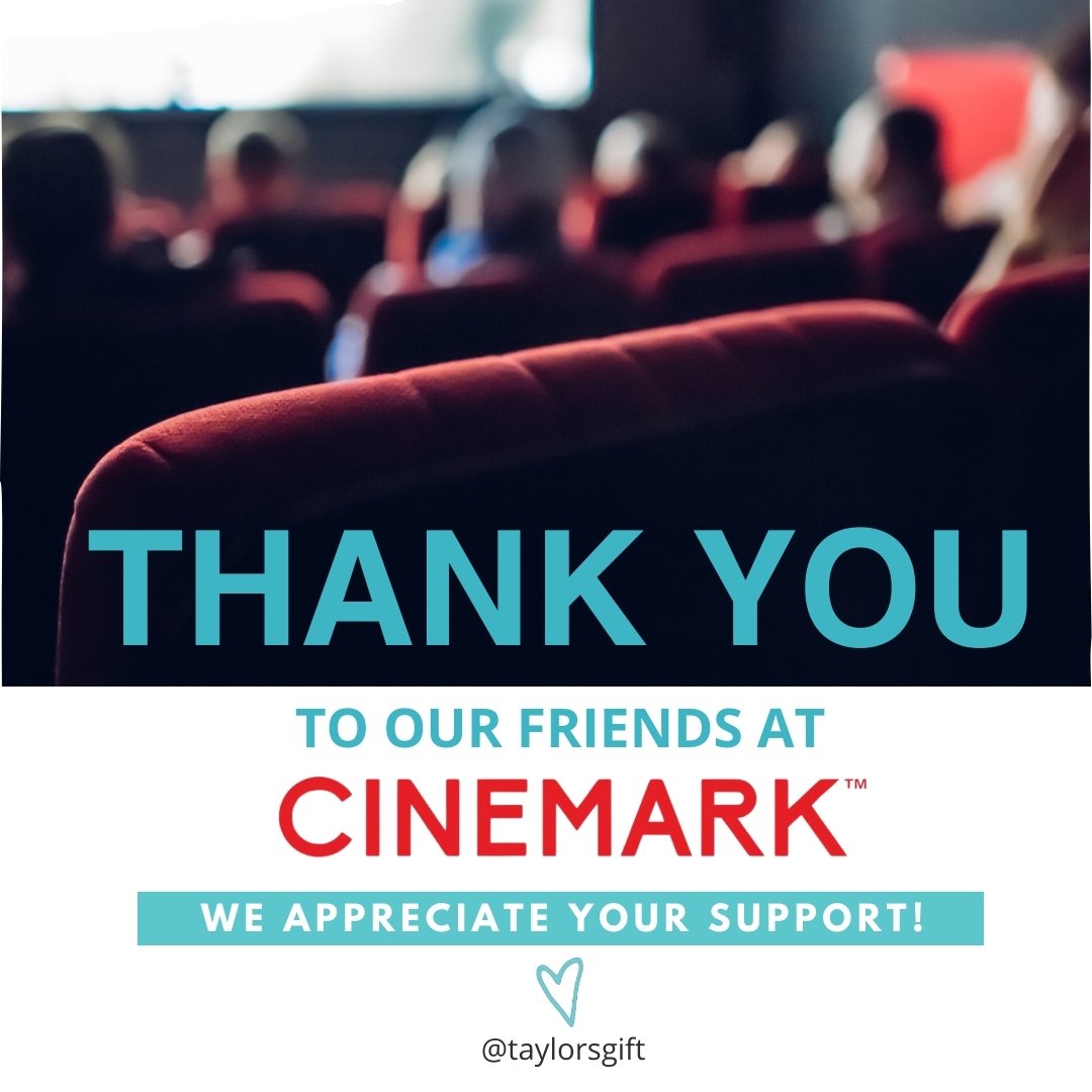 Once again, we'd like to thank @cinemark for sharing a PSA highlighting Taylor's Gift through the end of April.💙 As a result, we have gained media opportunities, donations and made new connections, all of which help us further our mission. 🙌

So, t