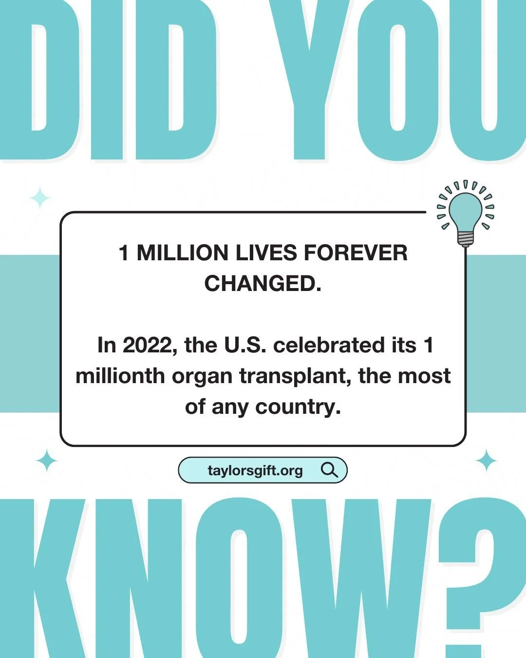 In 2022, the U.S. reached a historic milestone &mdash; more than any other country in the world!

Behind every number is a story of generosity, courage, and love.

At Taylor&rsquo;s Gift, we honor the donor families who make these life-saving moments