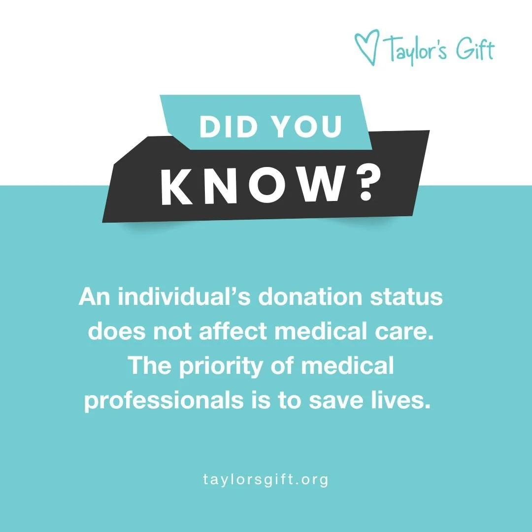 A common myth about organ donation is that being a registered donor could change the care you receive. 

The truth: an individual&rsquo;s donation status does not affect medical care. The priority of medical professionals is to save lives, always 🩵
