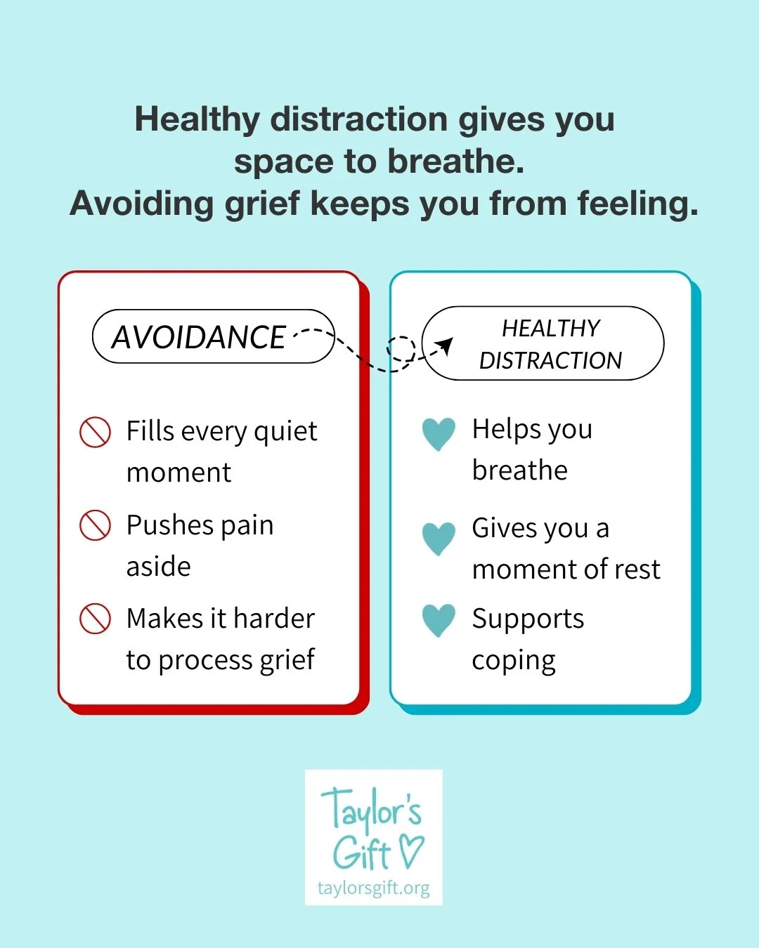 There is a difference between a healthy distraction and avoiding grief.

A healthy distraction gives you room to breathe.
Avoiding grief can look like filling every quiet moment so the pain never catches up.

Taking a walk, laughing with someone you 