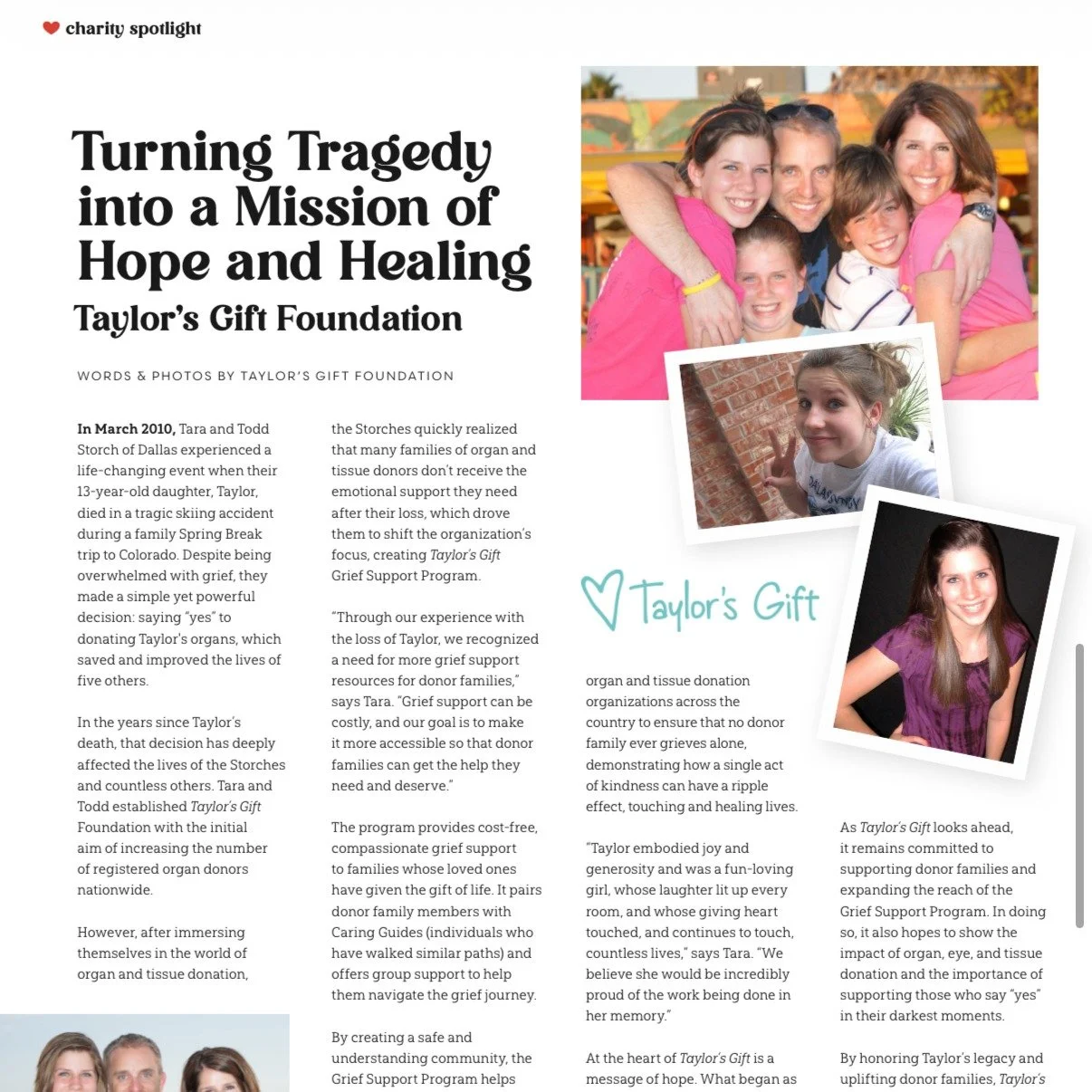 April is Donate Life Month and we could not think of a better time to share some exciting news! 🩵

We are so honored to be featured in the Spring 2026 issue of @bonusdaysmag!

The article, "Turning Tragedy into a Mission of Hope and Healing,&qu