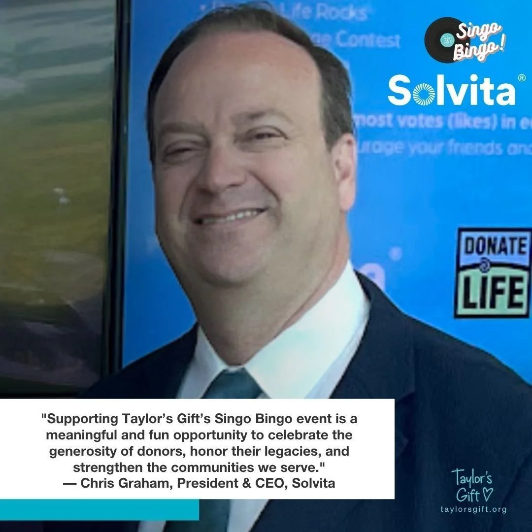 Thank you to Solvita for supporting Singo Bingo 2026 and helping us honor the generosity of organ, eye, and tissue donors. 🩵

Partners like Solvita understand that behind every donation is a story, a family, and a lasting legacy. Their support helps