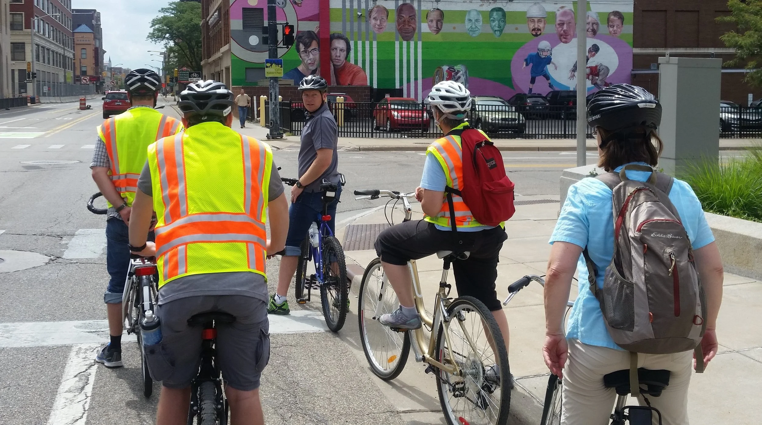 Group riding bicycles